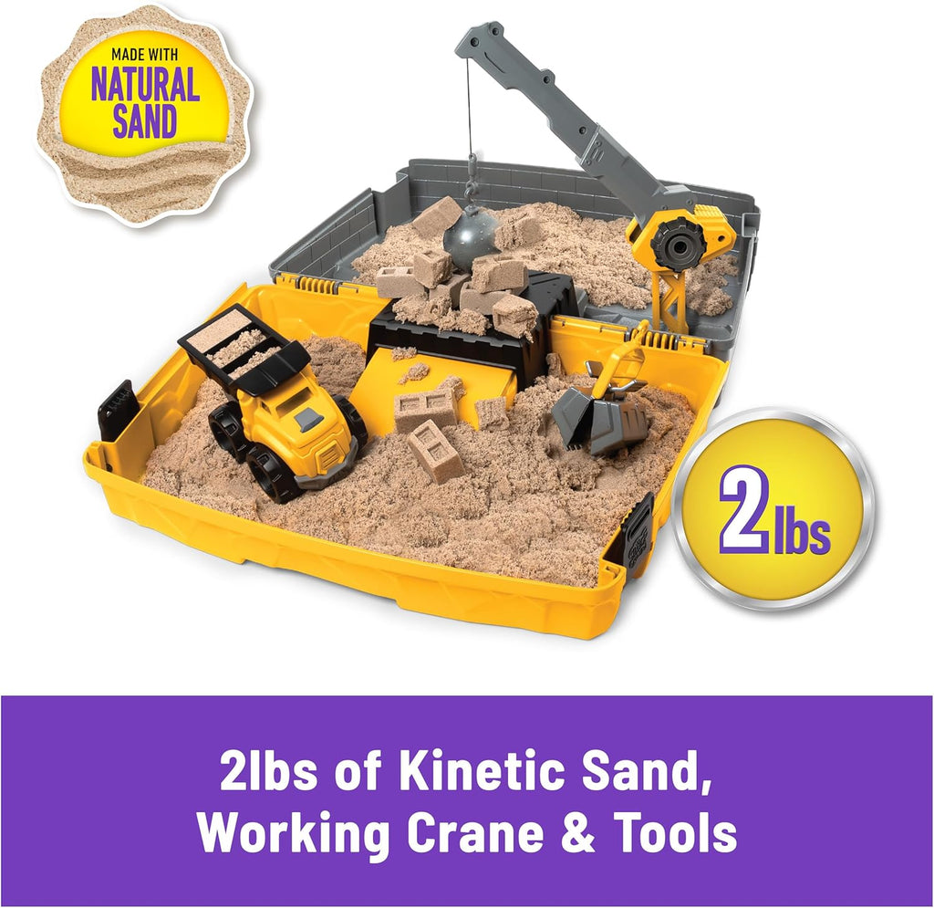 Kinetic Sand, Construction Site Folding Sandbox with 2lbs Play Sand & Toy Truck, Storage Case, Sensory Toys, for Kids Ages 3 and up