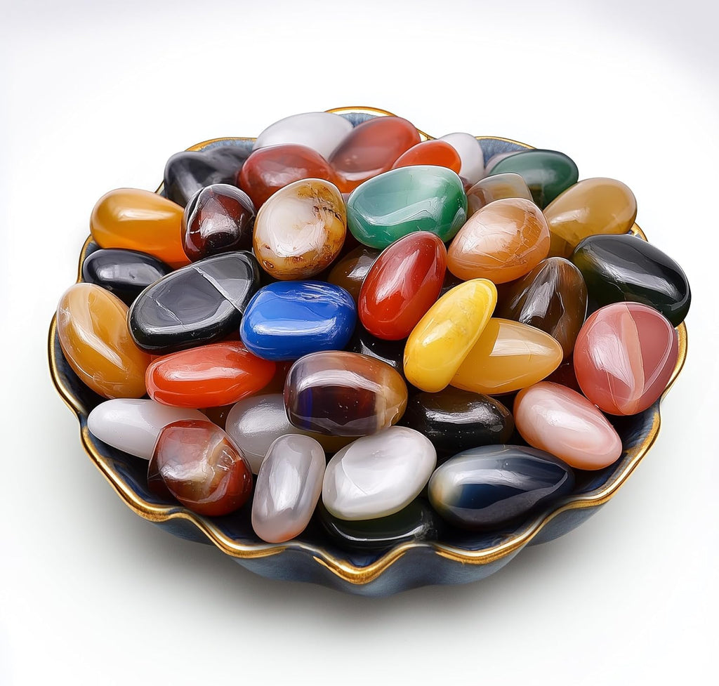 Polished Stone Set Colorful Agate Crystals, 0.8" Handpicked Tumbled Gemstones Rocks, Pebbles for Reiki, Chakra, Healing, Home Decor
