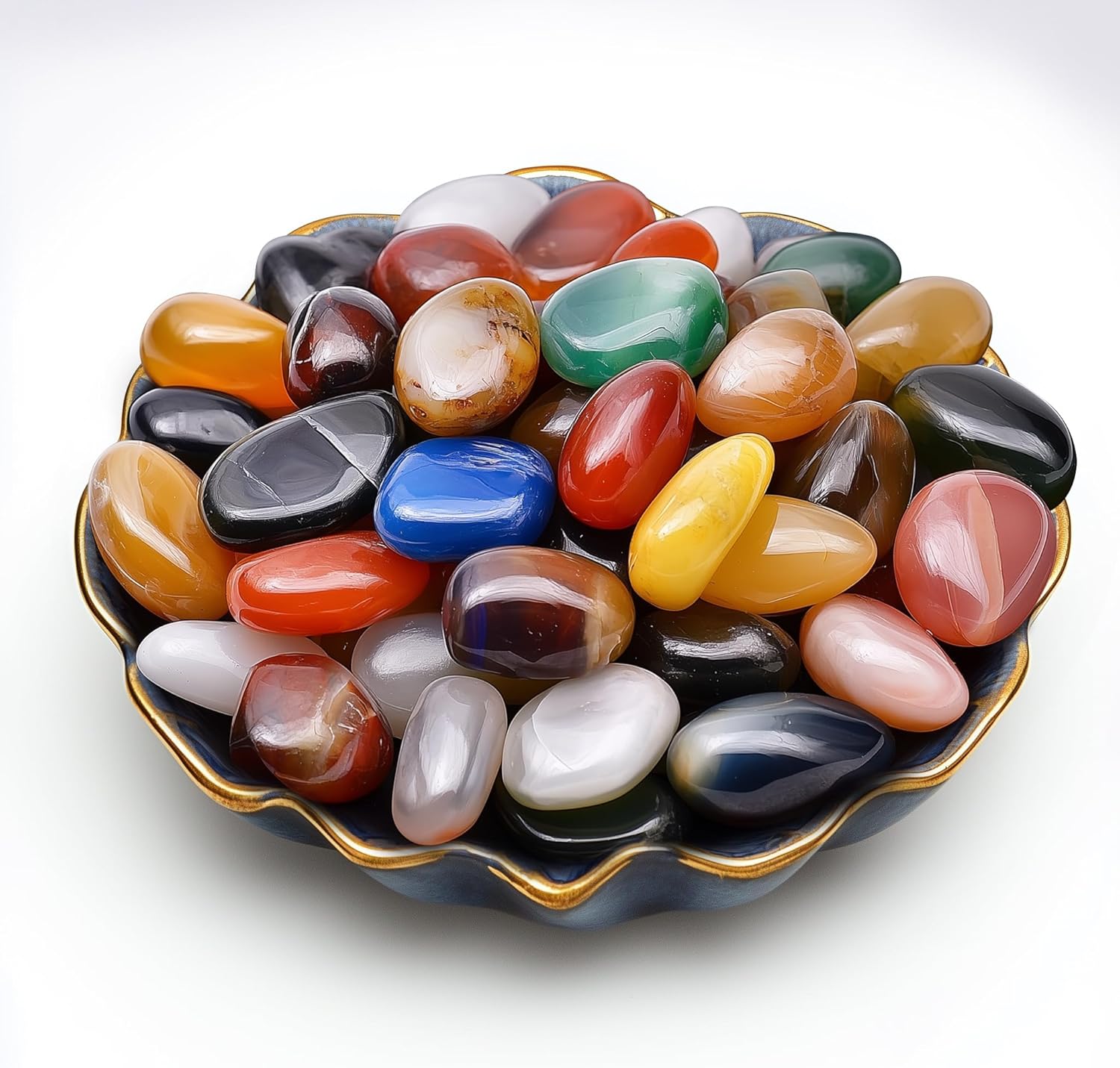 Polished Stone Set Colorful Agate Crystals, 0.8" Handpicked Tumbled Gemstones Rocks, Pebbles for Reiki, Chakra, Healing, Home Decor