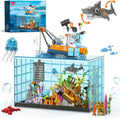 Fish Tank Building Blocks Set, Aquarium Building Set with LED Lights, Including Ocean Shark, Jellyfish, Fishing Boat, STEM Gift for Kids Boys Girls Age 8-12+ and Adults(830PCS)