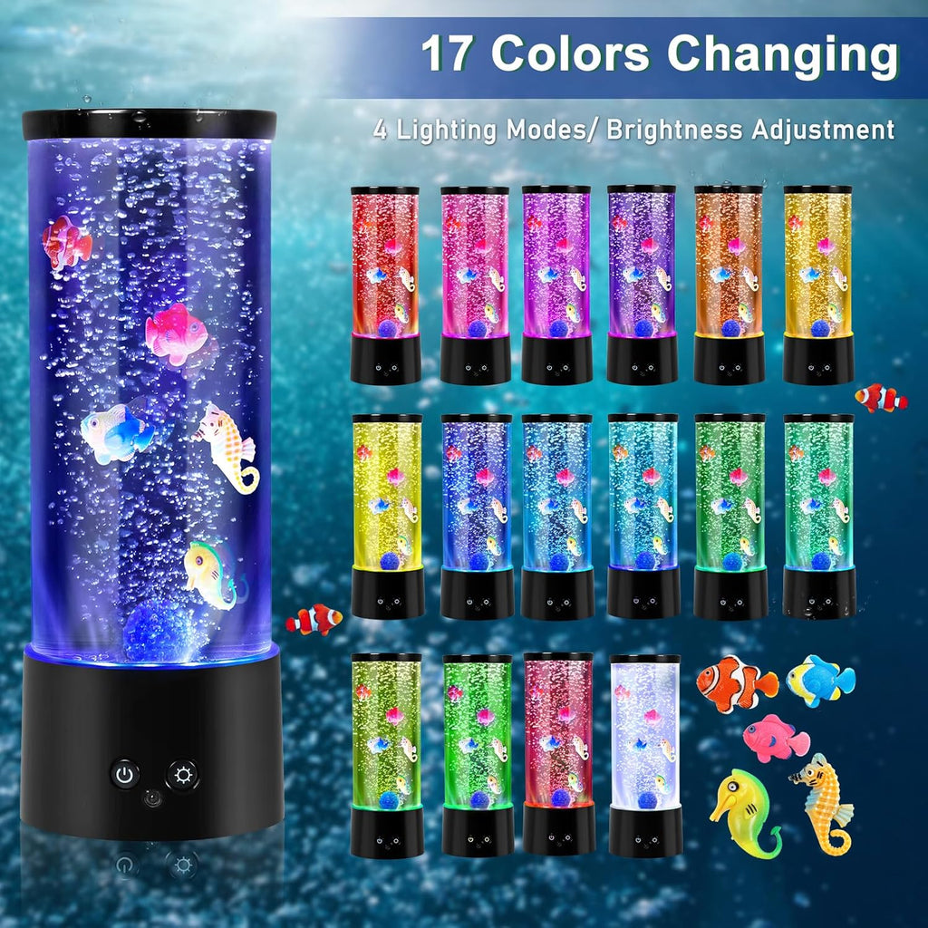 PINPON Bubble Aquarium Lamp Dual Power USB/Battery (NOT Included) Color Changing Fish Tank with Remote, 4 Lighting Modes, Artificial Bubbler Mood Light for Home Decor, Relaxation & Kids