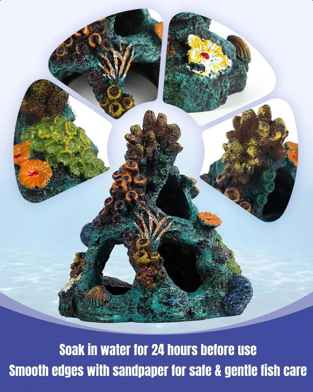 Uniclife Aquarium Decor, Fish Tank Decorations, Realistic Resin Coral Reef Rock Ornament & Plants Set for Fish Tank Decor, Colorful Aquarium Cave Decorations for Freshwater & Saltwater Tanks