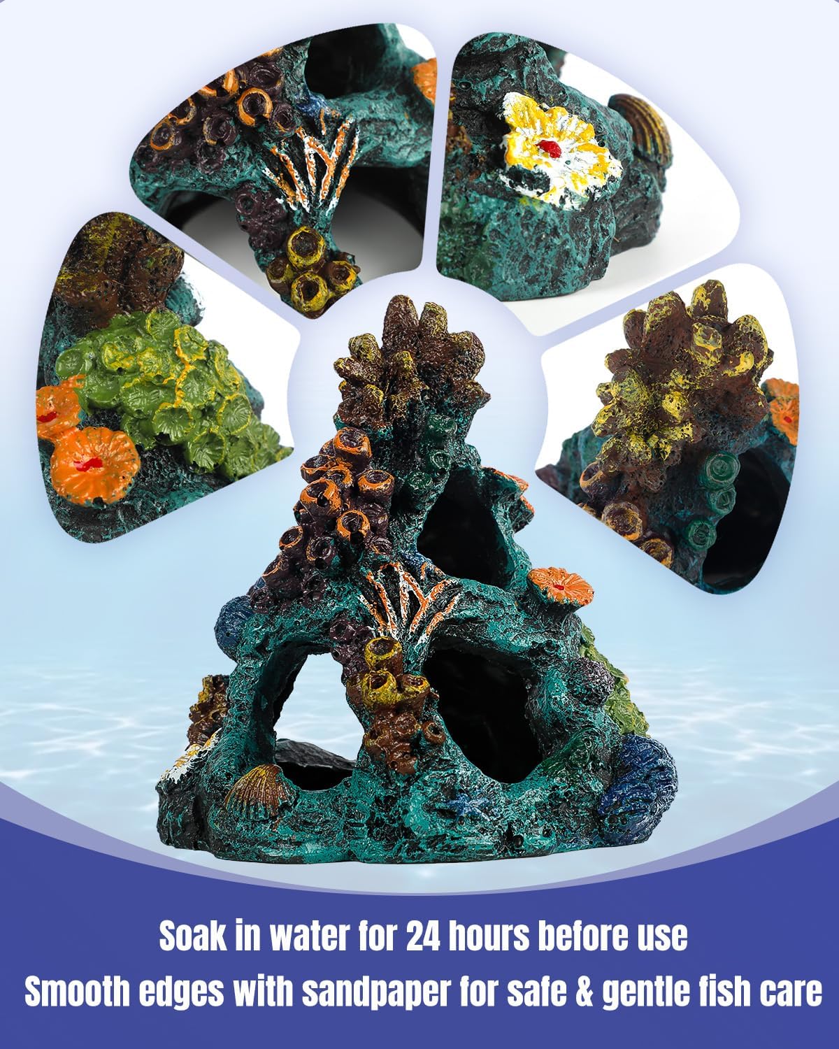 Uniclife Aquarium Decor, Fish Tank Decorations, Realistic Resin Coral Reef Rock Ornament & Plants Set for Fish Tank Decor, Colorful Aquarium Cave Decorations for Freshwater & Saltwater Tanks
