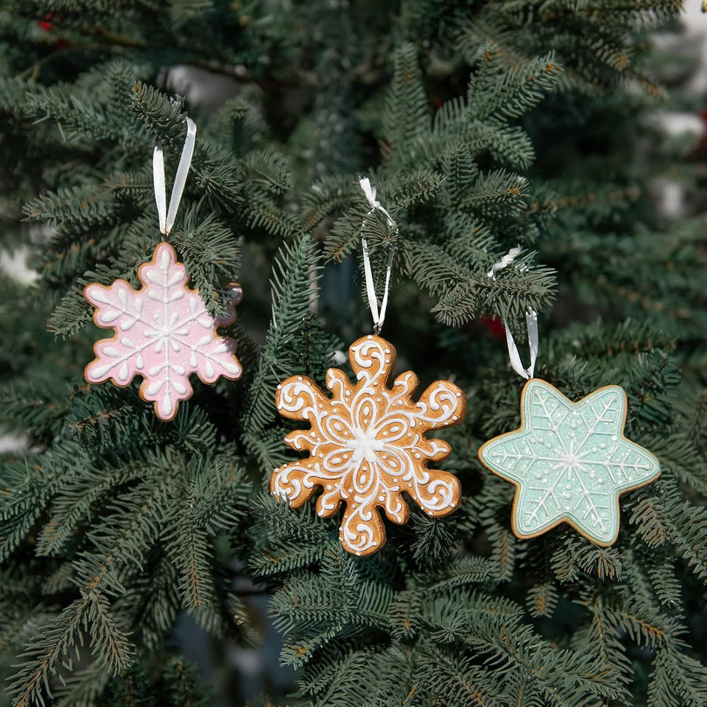 Braxio Gingerbread Snowflake Ornaments - Christmas Figurine Ornaments Decorative Hanging Ornaments for Christmas Tree Set of 3