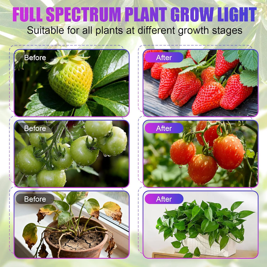 Indoor Clip-on Plant Growth Light, Full Spectrum Grow Light with 156 LEDs, Flexible Gooseneck and 4/8/12H Timer, 3 Spectral Modes, 10 Levels of Dimming, Suitable for Seedlings and Succulent Seeds