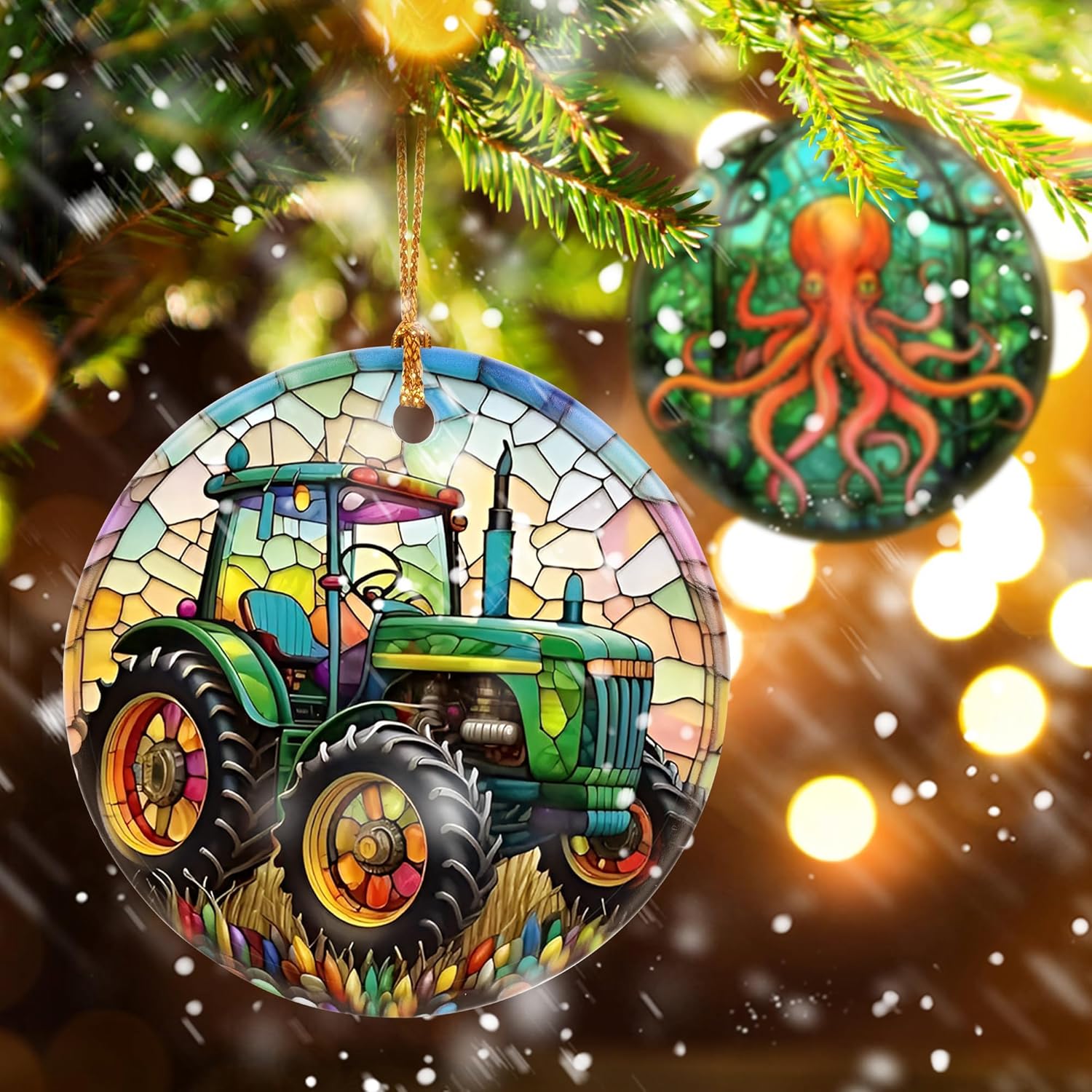 Touber Christmas Ornament, Christmas Decoration, Holiday Present Idea, Heirloom Keepsake, Round Ceramic, Gift Exchange, Gift Idea, Tractor