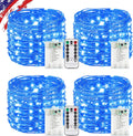4 Pack Blue Fairy Lights Battery Operated with Remote, Waterproof 20FT 60LED Cuttable Twinkle Lights with Timer Indoor Outdoor, String Light for Bedroom, Classroom, Wedding, DIY, Christmas Décor