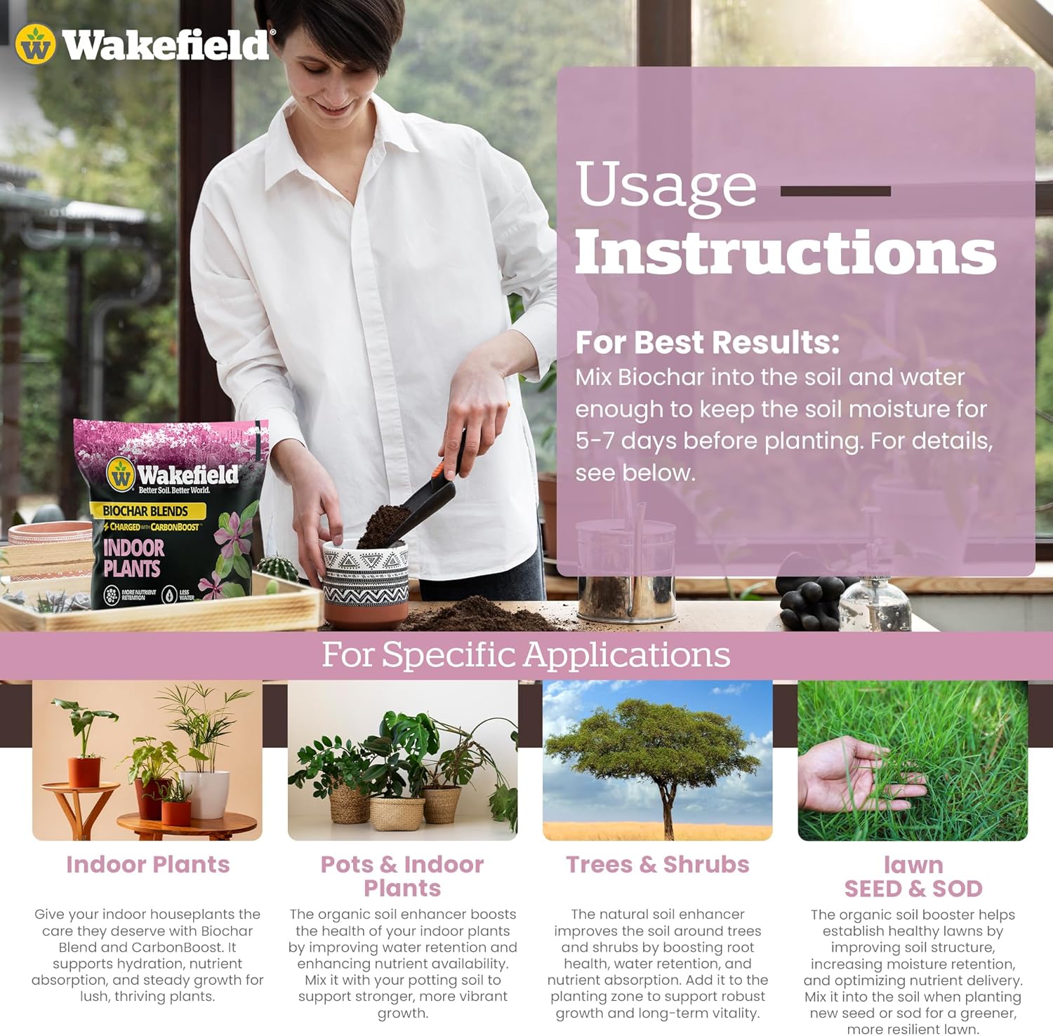 Wakefield Biochar Potting Mix & Indoor Plant Soil - 2 Quart