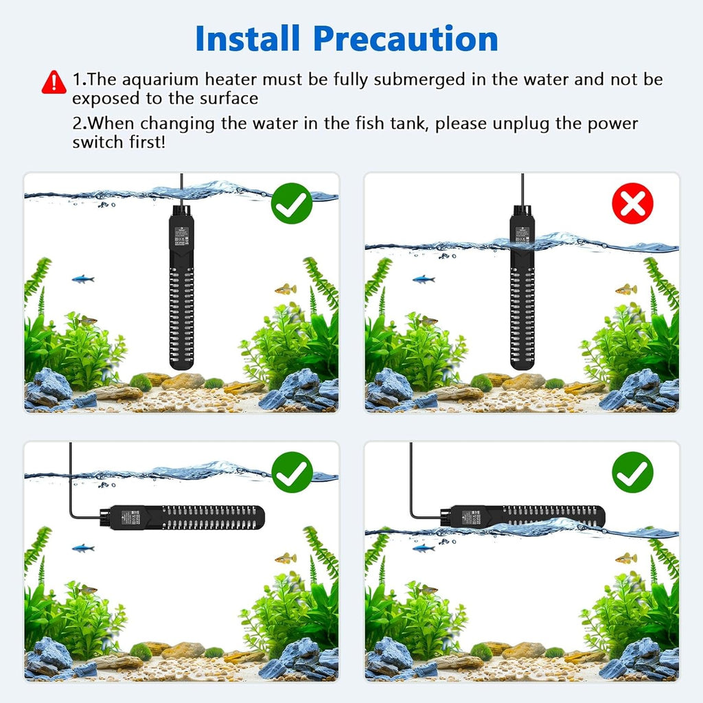 fishkeeper 500W Aquarium Heater, Submersible Fish Tank Heater with Dry-Burn Protection,LED Digital Thermostat,Accurate Temperature Protection for Freshwater and Saltwater 75-120 Gallon