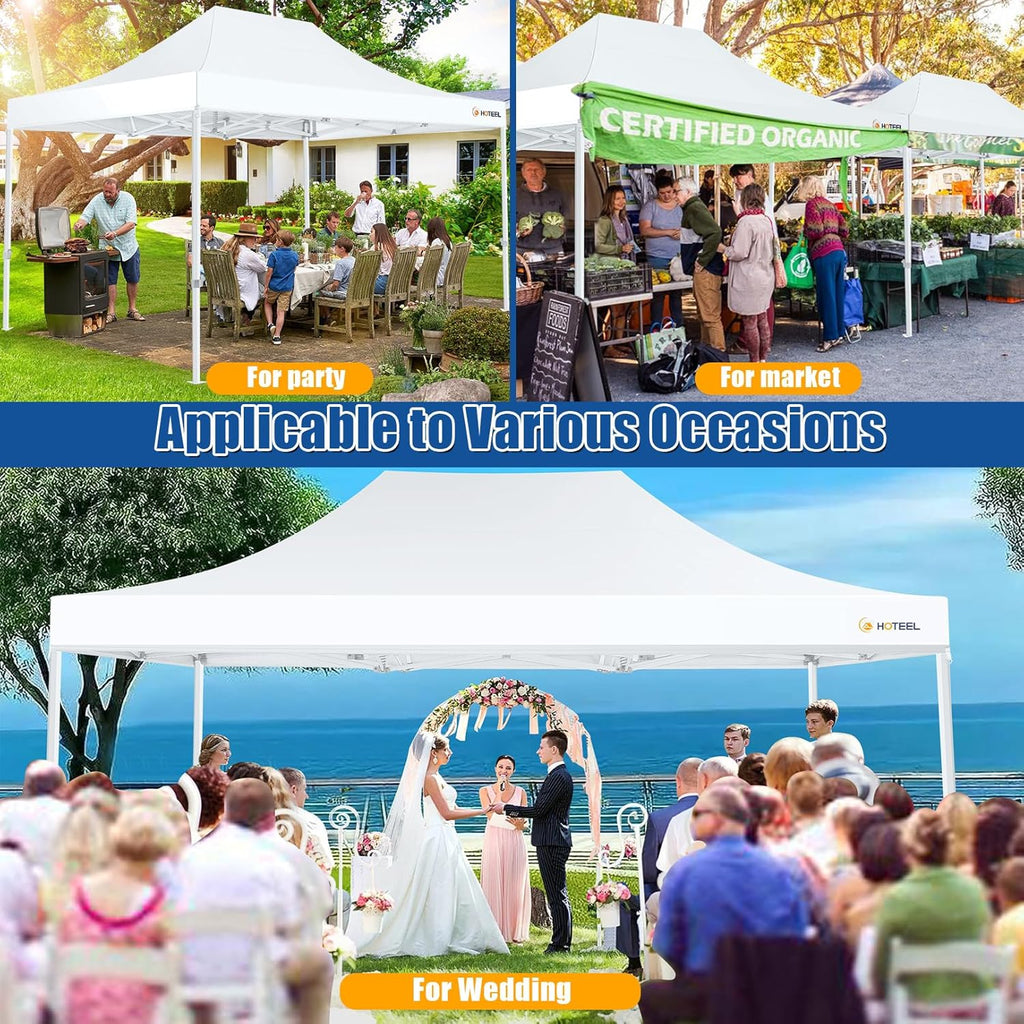 HOTEEL 10x15 Pop up Canopy Tent for Parties, Heavy Duty Easy Setup Tent Without Sidewalls, Outdoor Commercial Instant Gazebo for Wedding Event, with Roller Bag & Sand Bags, White(Hexagonal Frame)
