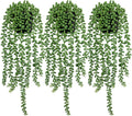 LOYWREE 3Pcs Fake Plants Indoor Artificial String of Pearls Plant in Black Pots, Realistic Green Faux Succulent Hanging Plants for Shelf Decor Desk Home Garden Decorations