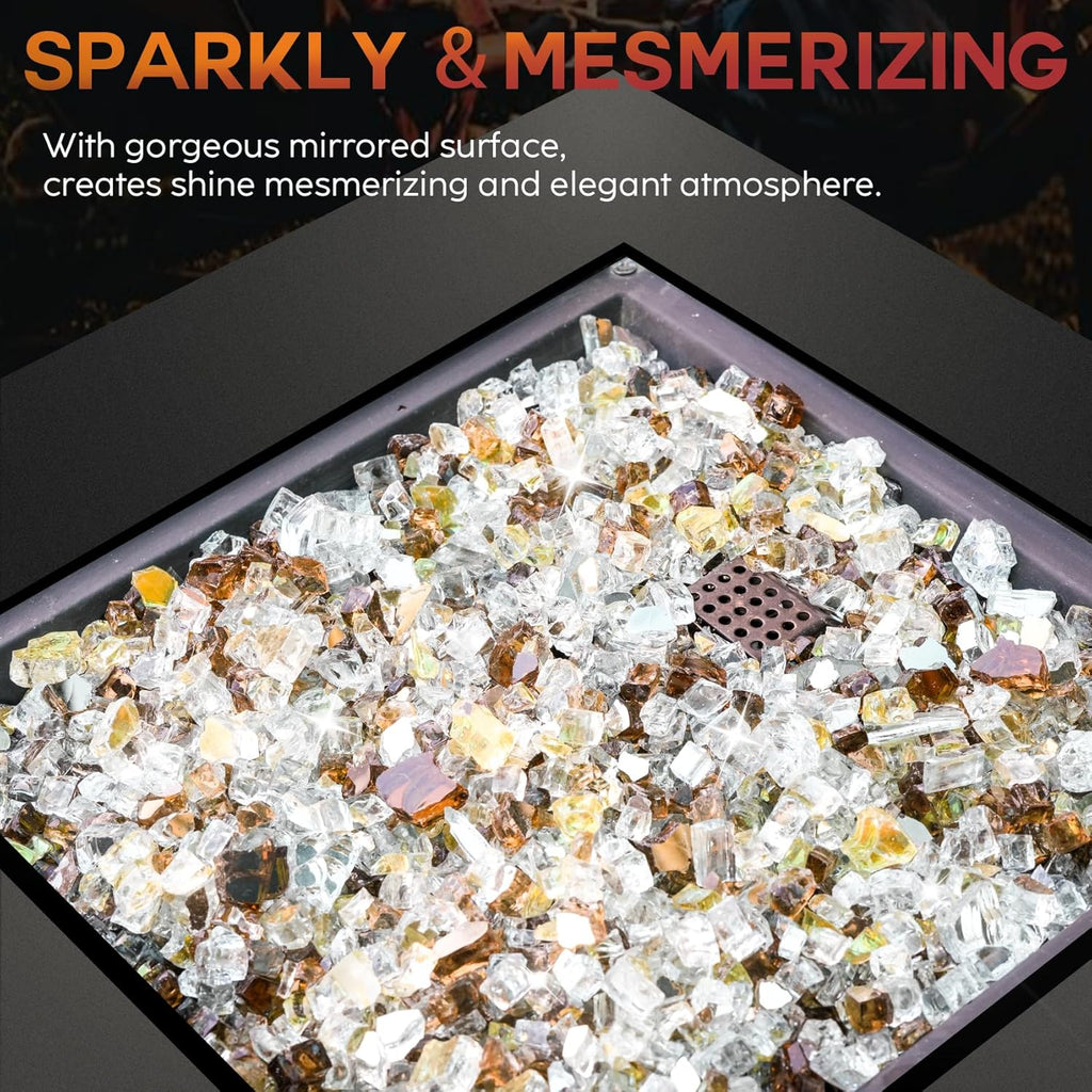 Skyflame 10-Pound Blended Fire Glass for Fire Pit Fireplace Landscaping - 1/2 Inch Reflective Tempered Fireglass Gold, Platinum, Copper