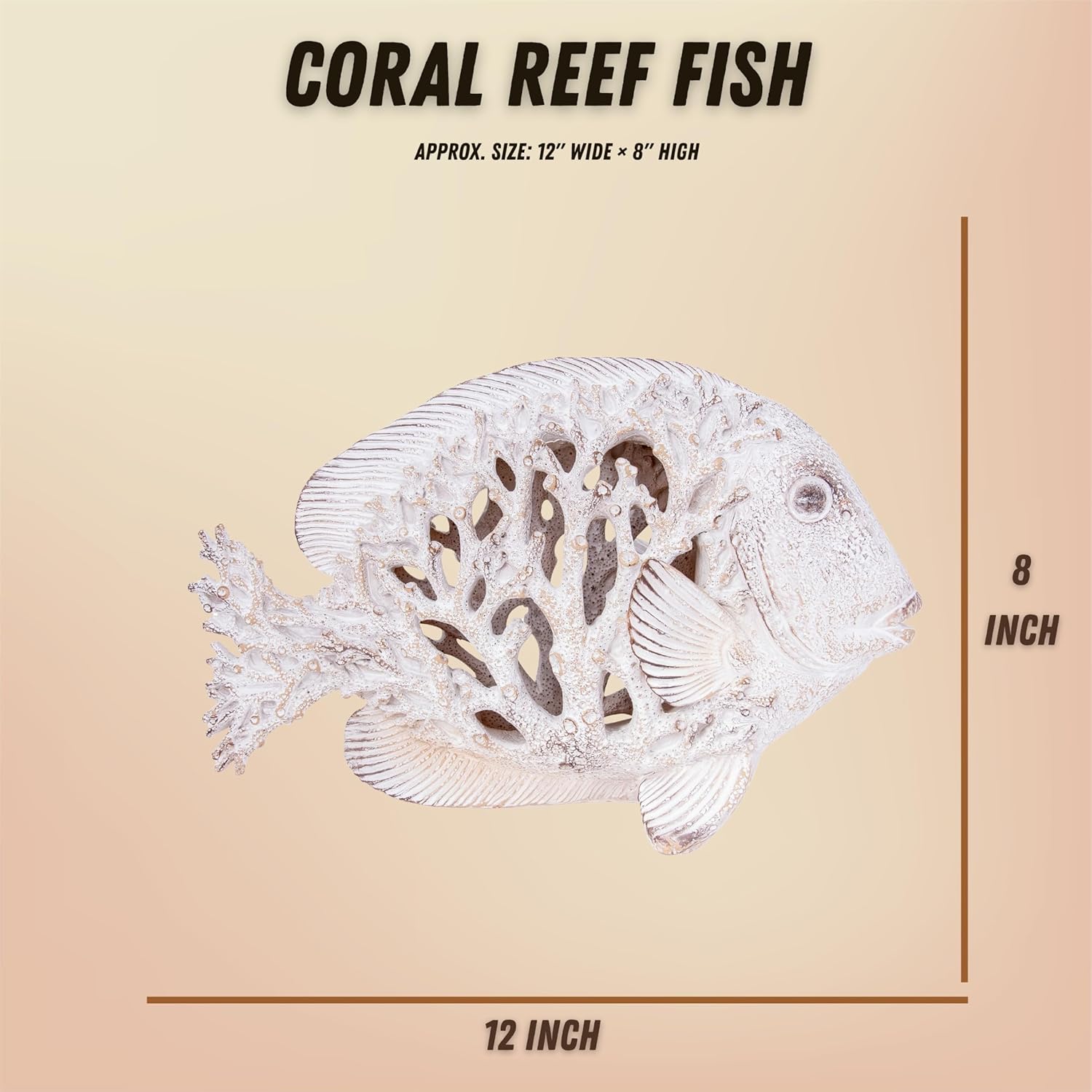 Coral Reef Fish Figurine Coastal Home Decor – Ocean Themed White Accent for Shelf, Countertop & Centerpiece – 12 1/2 Inch Polystone Sculpture