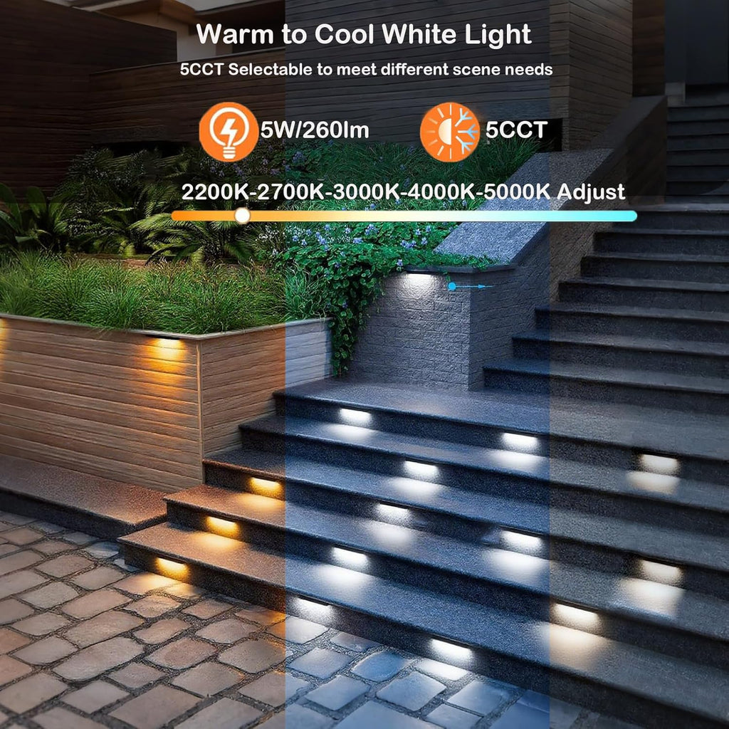 7 Inch LED Retaining Wall Light, 5W Hardscape Paver Light 5CCT 2200K-5000K Tunable White, 12-24V Low Voltage Outdoor Step Light, 270° Rotatable ETL Listed Landscape Lighting for Patio, Deck, Stairs