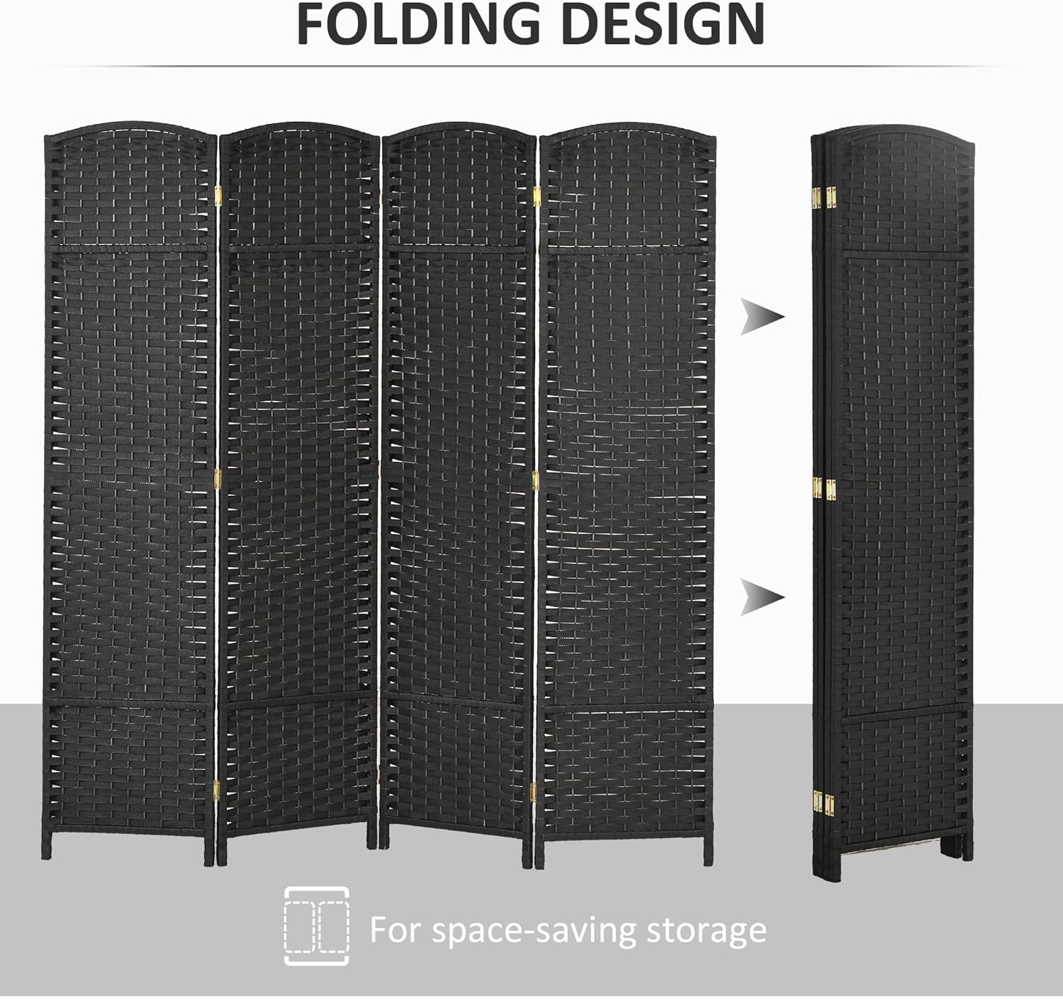 HOMCOM Room Divider, 4 Panel Folding Privacy Screen, 5.6' Tall Freestanding Partition for Home Office, Bedroom, Black