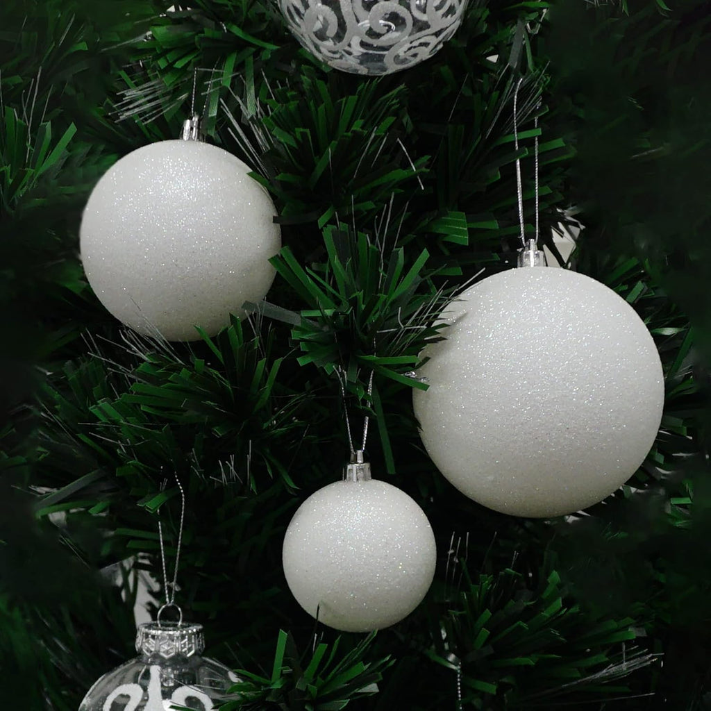 4E's Novelty White Snowball Christmas Ornaments Set of 12 - Large 3.15" Iridescent Shatterproof Glitter Balls for Christmas Tree, Winter Wonderland Decorations