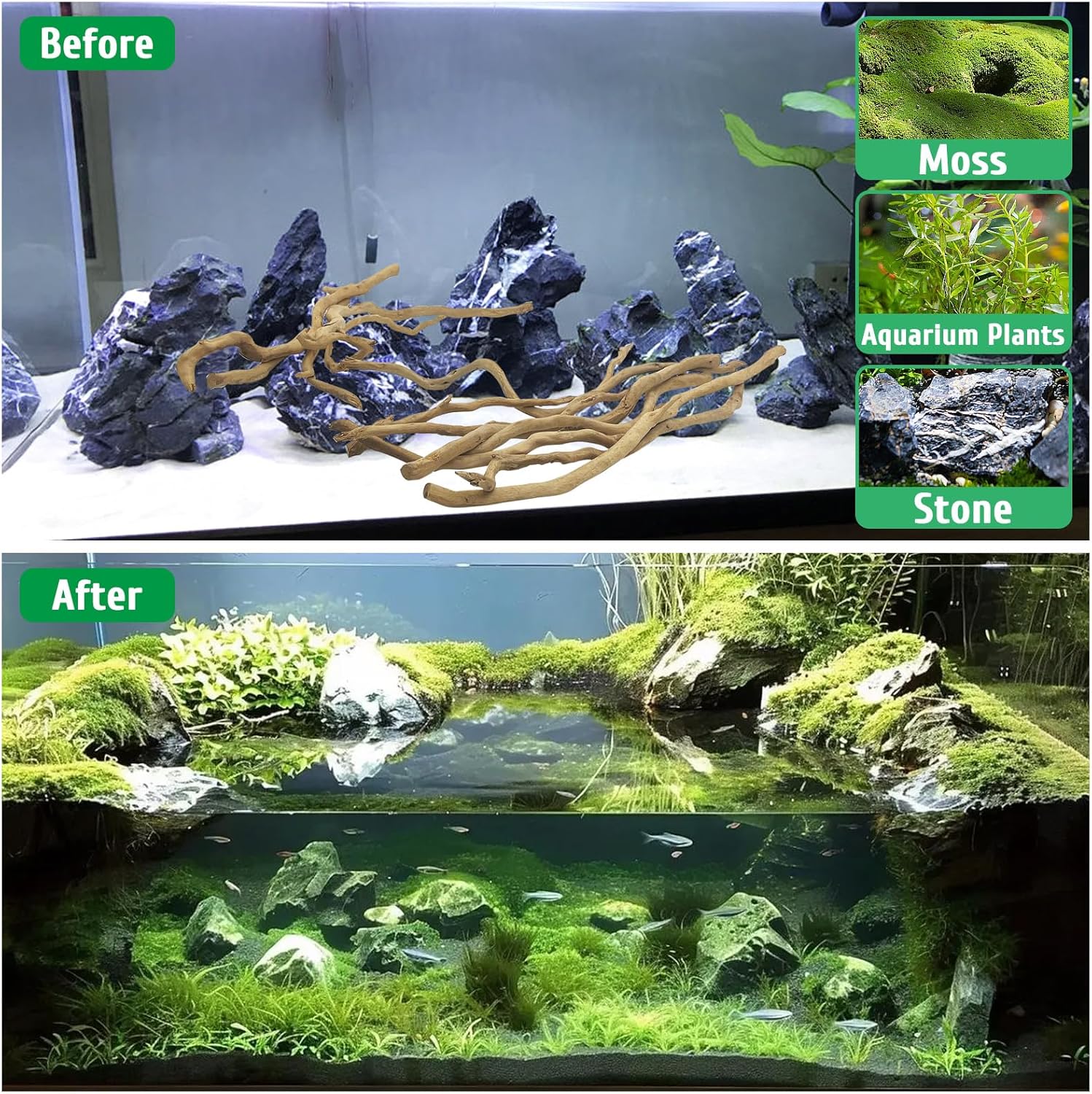 kathson Natural Driftwood for Aquarium, Red Moor Driftwood Mix 12''-16'' Long Driftwood for Decorations Aquarium Driftwood Assorted Shapes Natural Aquarium Decor Driftwood (350g, Medium Branches)
