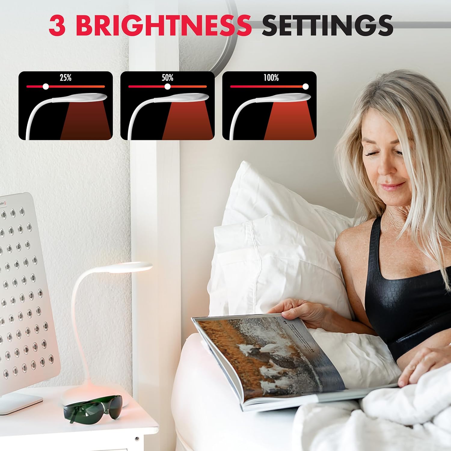 Mito Red Light - No Blue Light Lamp - Modern LED Rechargeable Table Lamp - Rechargable Desk Lamp - Bedside Touch Lamp - - Table Lamp for Whole House - No Flicker LED (633nm Red), White
