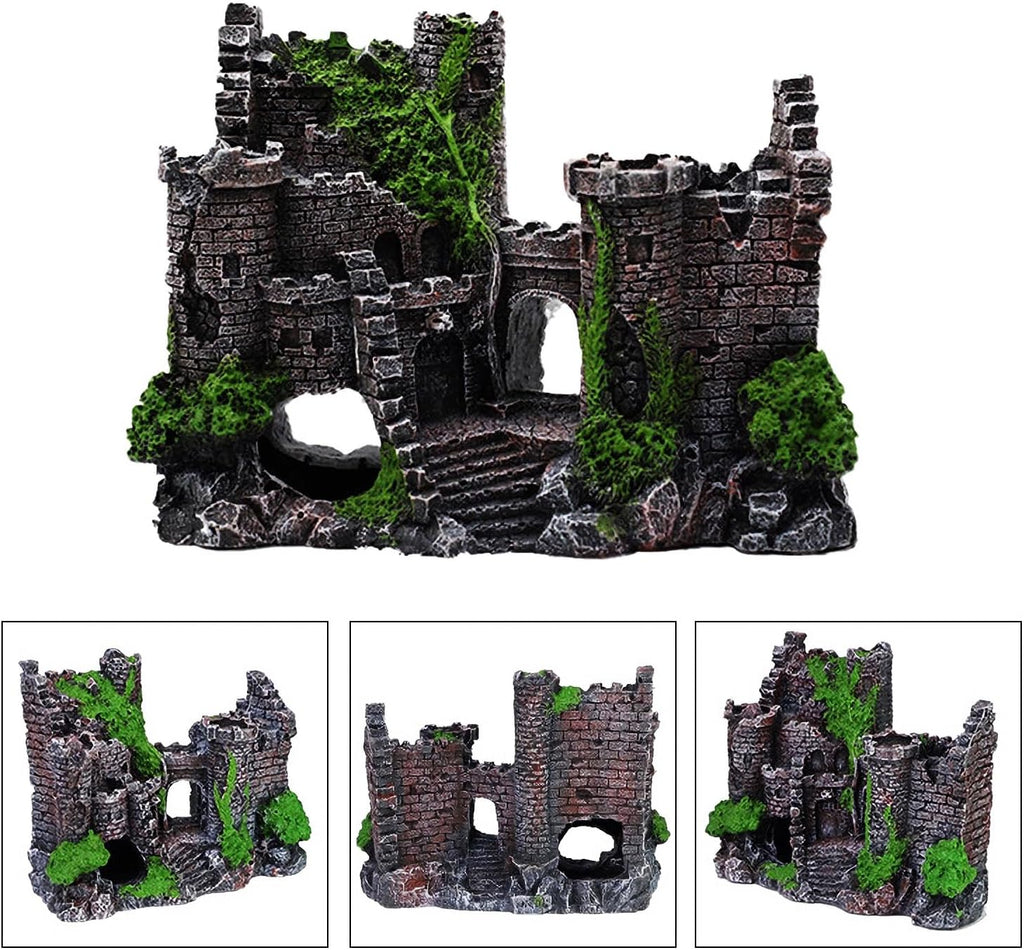 Mipukbay Aquarium Decor Castle, Resin Fish Tank Ornament for Freshwater/Saltwater, Safe Green Landscape Rock Cave