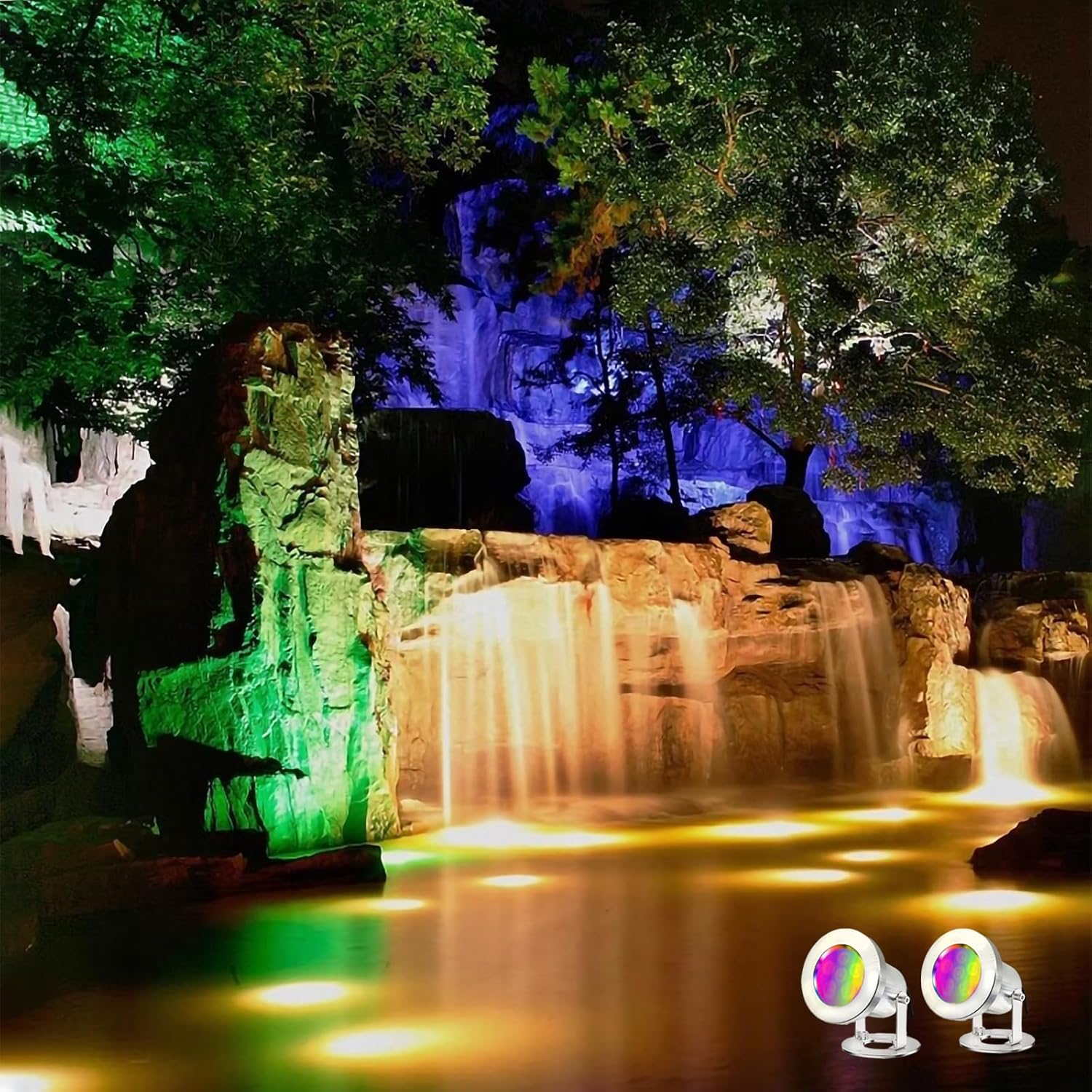 LED Pond Lights with Remote Control, 6W SS316 Stainless Steel RGB Underwater Fountain Light IP68 Waterproof Outdoor Underwater Lights for Pond Waterfall (2)