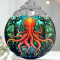 Stained Glass Christmas Ornament, Jocidea Octopus Christmas Decorations, Christmas Tree Ornament, Octopus Lovers Gifts, Holiday Decor and Xmas Gifts Ideas
