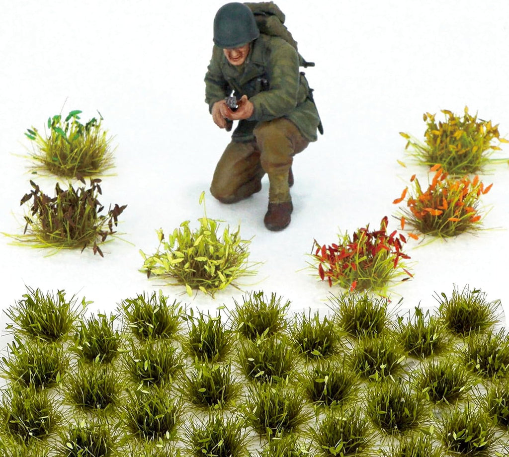 Woohome 32 PCS Miniature Grass Cluster, Tender Green Static Grass Tuft Model Vegetation Groups Static Grass Tufts for DIY Model Train Landscape Railroad Scenery Grass Tufts Flower