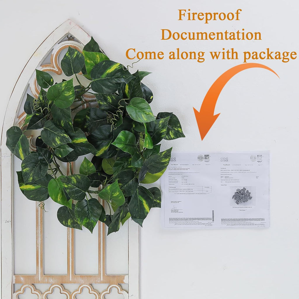 2Pcs 157inch Flame-Retardant Fake Jungle Vines Artificial Leaves Bendable Leaf Greenery Garland Silk Ivy Plants for Mantle Backdrop Wall Hanging Outdoor Theme Room Porch Patio Decorating (Scindapsus)