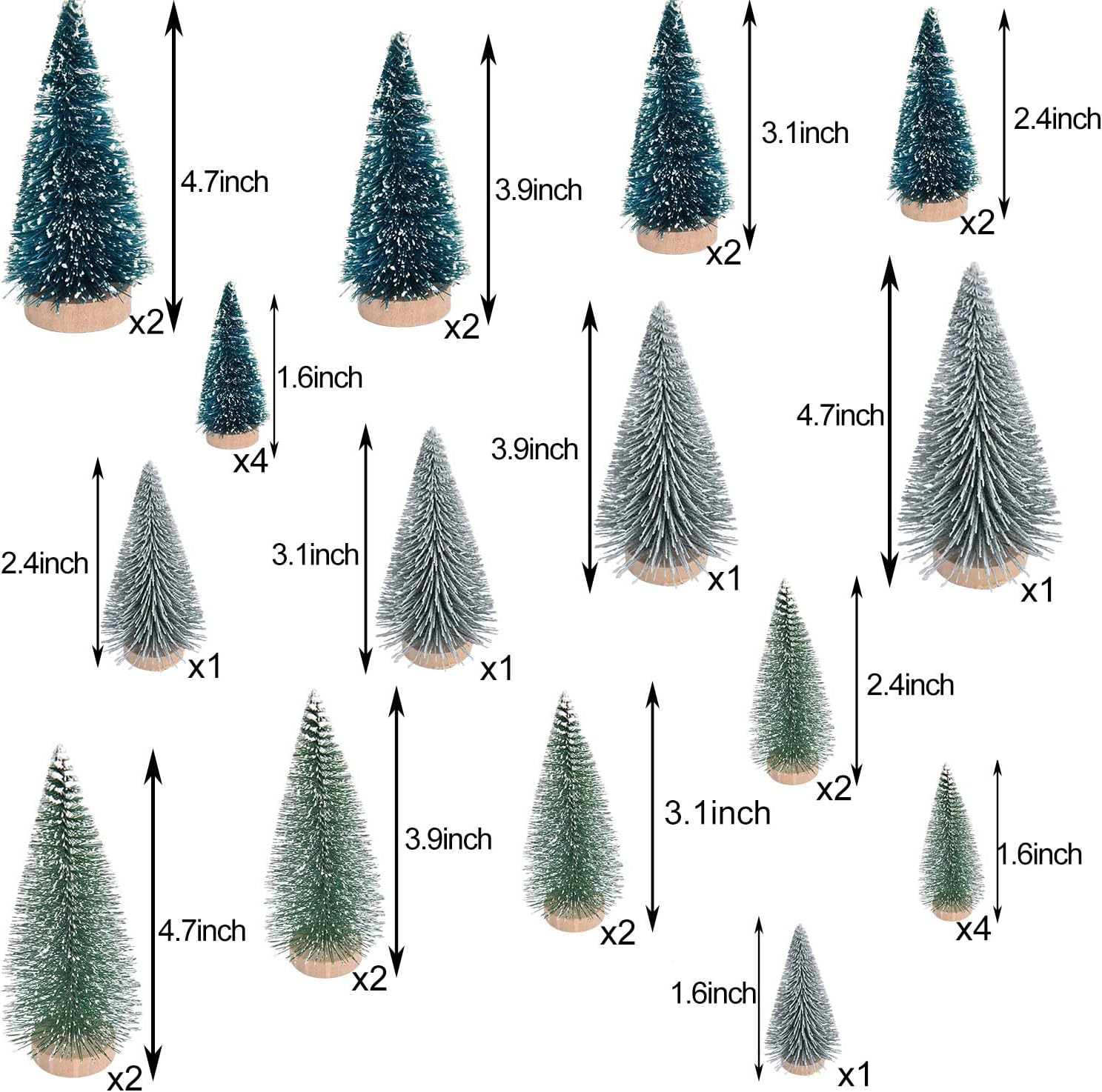DearHouse 29PCS Artificial Mini Christmas Trees, Mini Pine Tree Sisal Trees with Wood Base Bottle Brush Trees for Christmas Table Top Decor Winter Crafts Ornaments