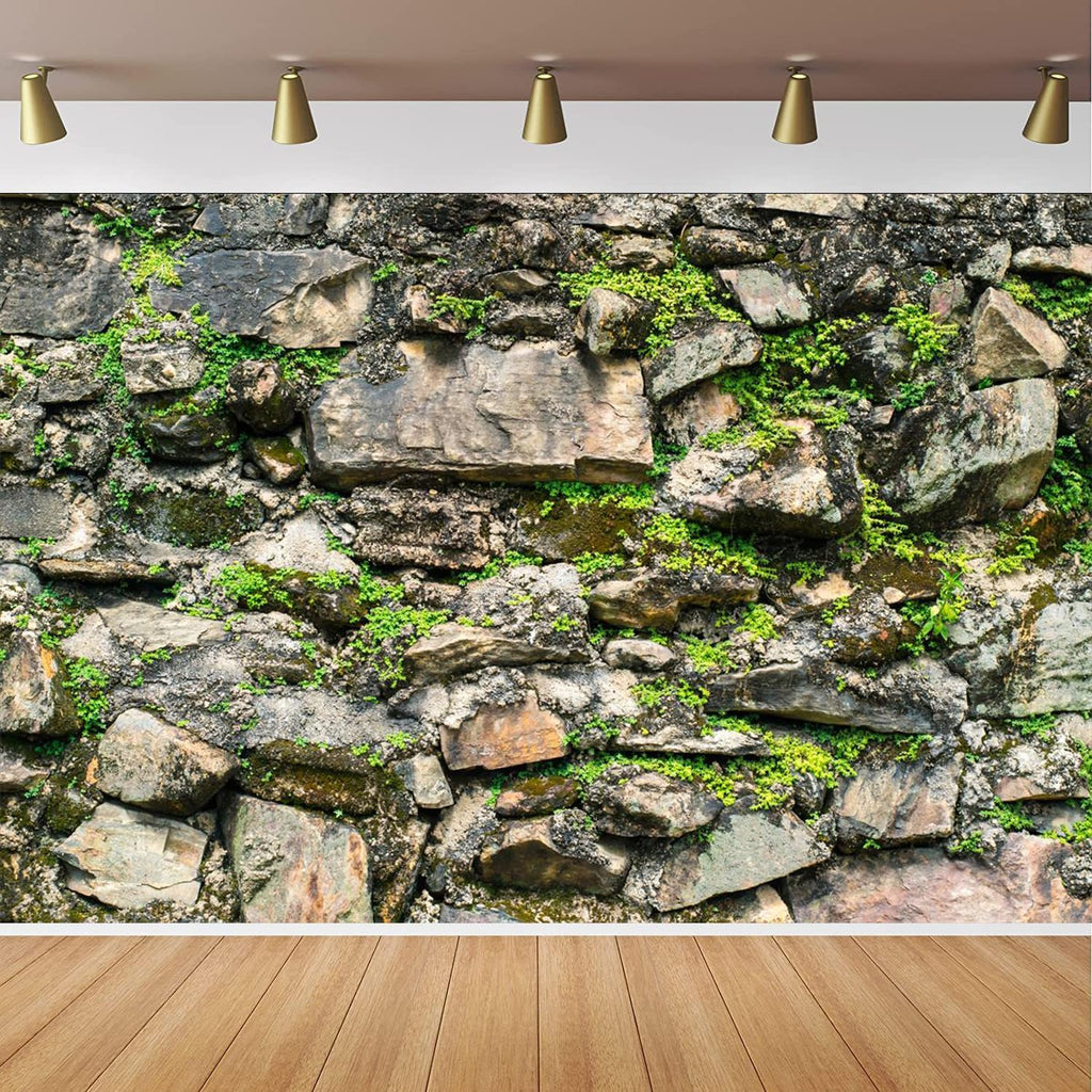 CapiSco Vintage Stone Wall Backdrop 7x5FT Overgrown Wall Ancient Rock Wall Textured Background Birthday Party Themed Events Decorations Banner Kids Adults Portrait Photo Shoot Props