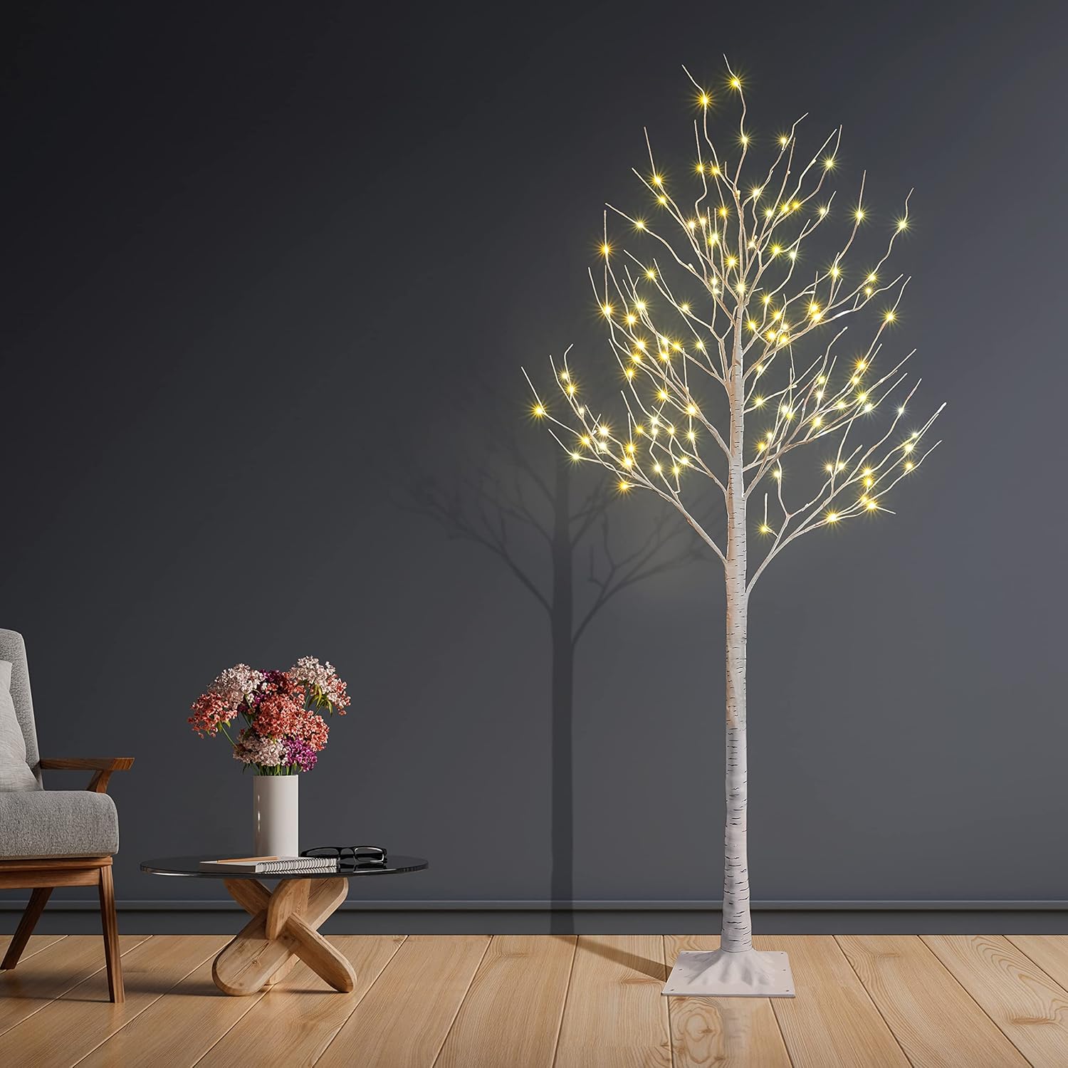 2 Pack 8FT Lighted Birch Tree 132 LED Artificial Tree for Decoration Inside and Outside, Home Patio Wedding Festival Christmas Decor, Warm White