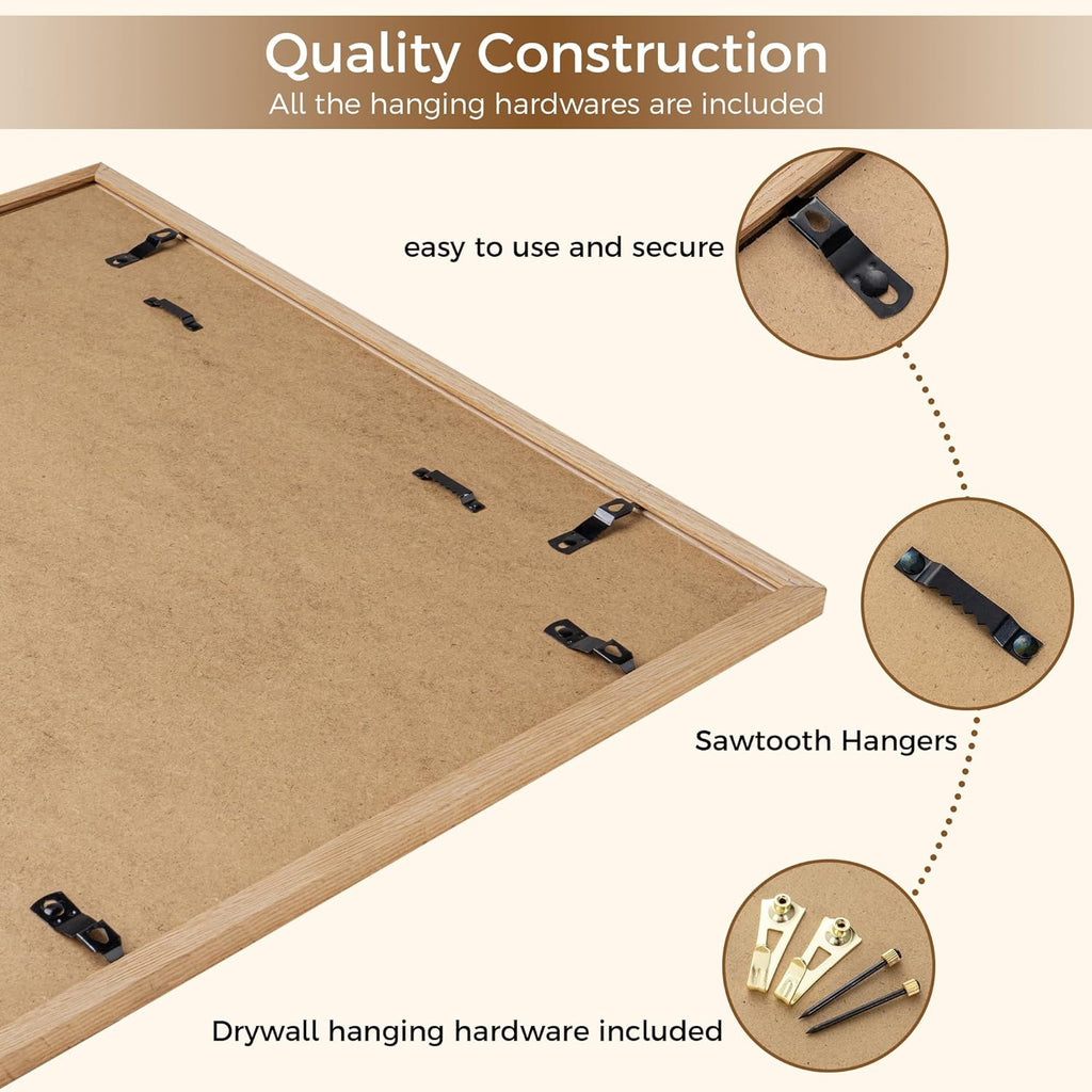 Fun Memories 19x27 Oak Picture Frame for Wall, 19x27 Frame with Matted to 16x21, Solid Wood Picture Frames for Wall Art Photo and Prints (Nature, 1 Pack)