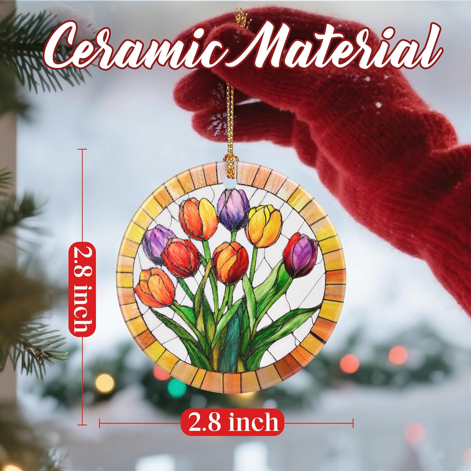 Christmas Ornaments, Dodosky 2.8in Ceramic Tulips Flower Ornament, Xmas Decor, Christmas Tree Ornaments, Xmas Decorations for Tree, Holiday Ornament, Tulips Gifts, Gifts for Women, Mom, Flower Lovers