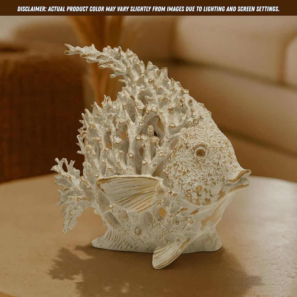 Ocean Decor White Coral Reef Angelfish Sculpture Beach Home Decor Coastal Coral Look Tabletop Collection 11 in x 10 in