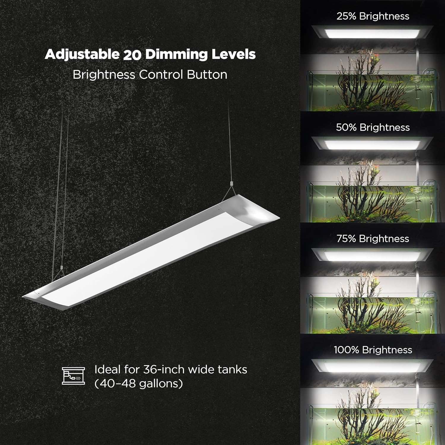 ONF Flat One+ 36 Inch 24/7 Cycle Aquarium Light, Yellow White Full Spectrum Colorfull LED Light, Fish Tank Light Brightness Dimmable & Color Temperature APP Control, Sunrise & Sunset, Pendant Style
