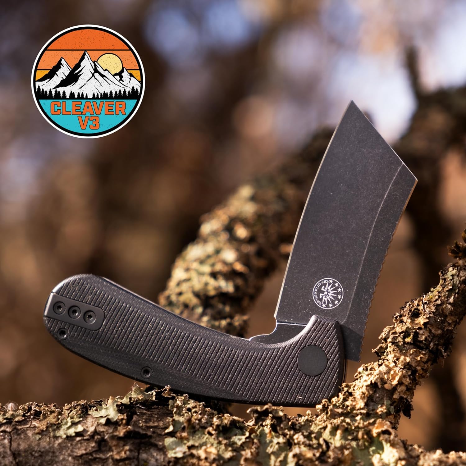 Off-Grid Knives - CLEAVER V3 Folding EDC Knife with Sandvik 14C28N Steel, G10 Scales, Ceramic Bearings, Deep Clip for Left and Right Hand Carry, Drop-Shut Action, Stout Everyday Carry (Blackout)