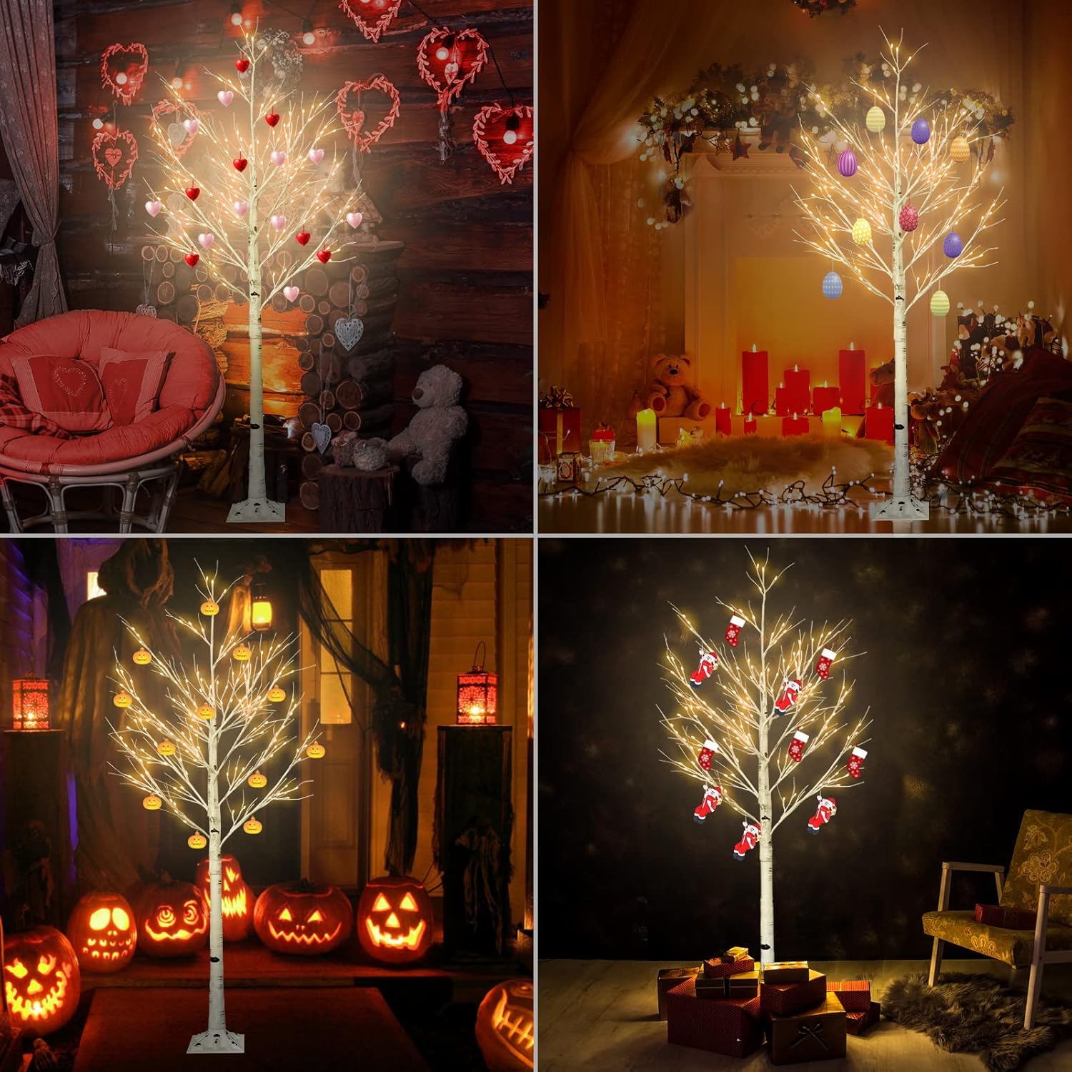 6FT Lighted Birch Tree with 160 LEDs Warm White Lights, 8 Functions Remote Faux Tree with Lights for Indoor Outdoor Summer Christmas Holiday Party Decoration