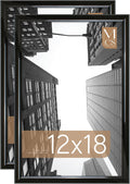 MCS Trendsetter 12x18 Poster Frame Black High-Gloss, Vertical & Horizontal Wall Hanging Large Picture Frame for Photos, Posters & Art Prints (2-Pack)