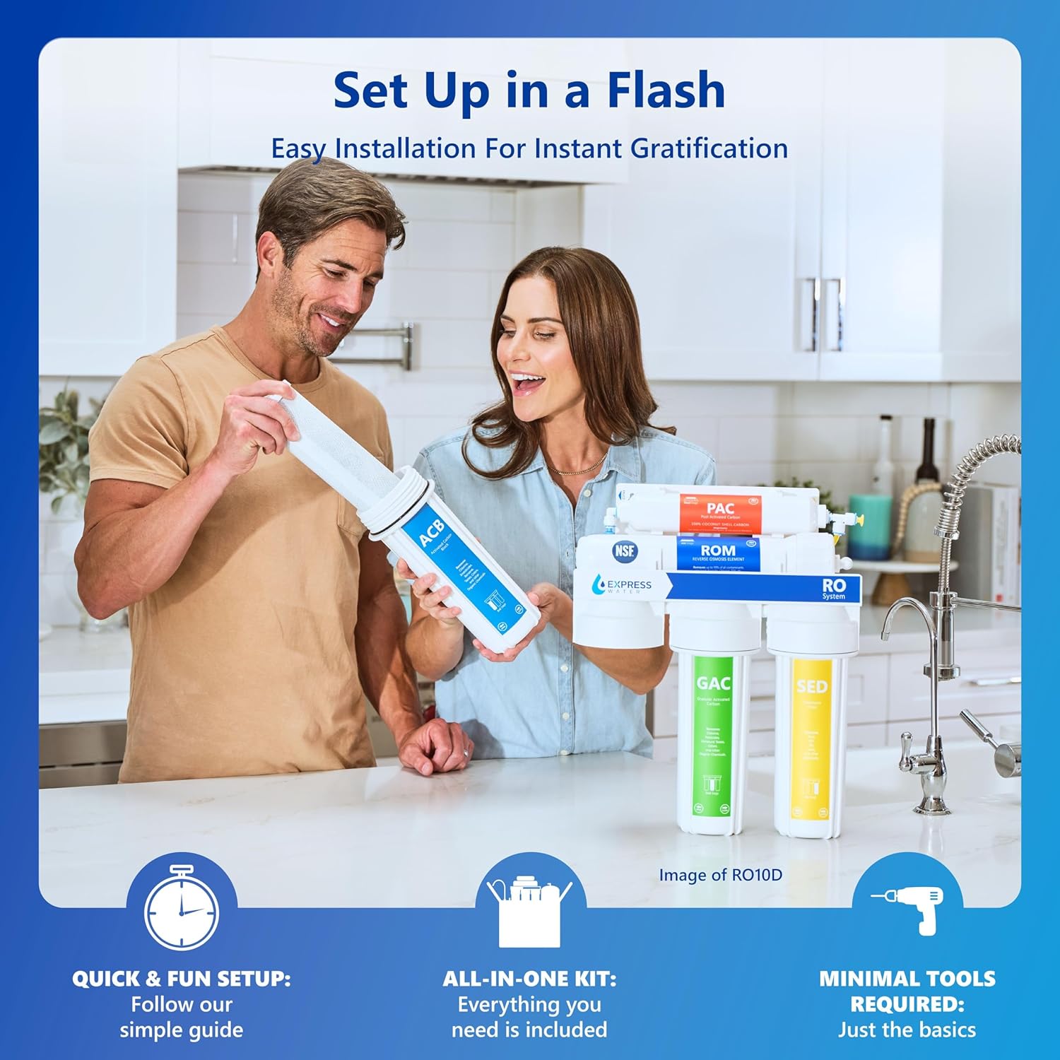 Express Water Reverse Osmosis Water Filtration System – 5 Stage RO Water Filter System with Faucet and Tank – Under Sink Water Filter – 100 GPD