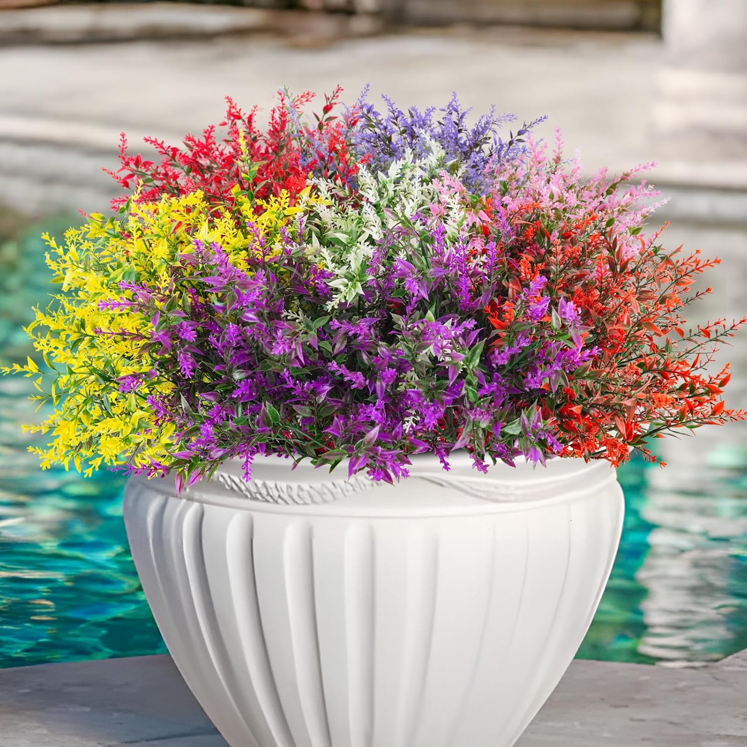 42 Bundles Artificial Plant Outdoor UV Resistant Faux Plants No Fade Fake Plastic Flowers for Outside Home Garden Porch Patio Window Box Hanging Planters Summer Decor