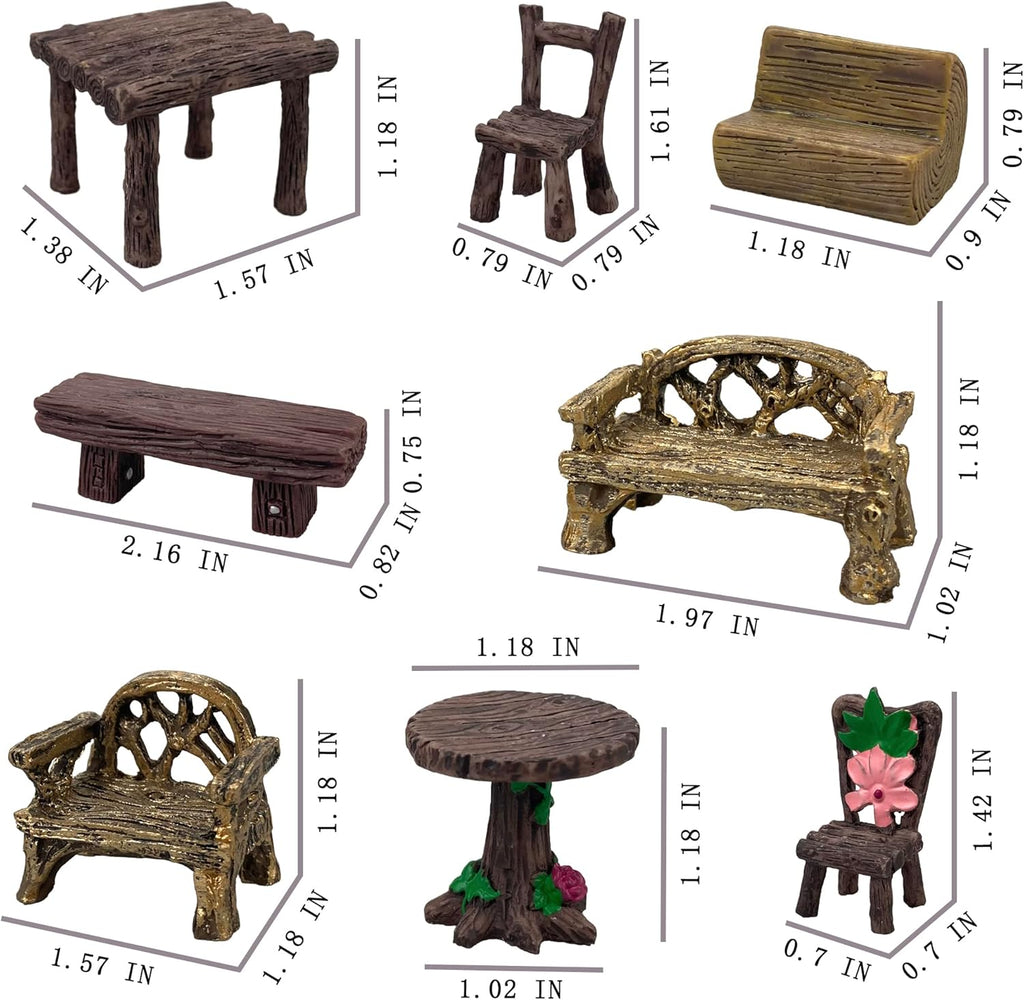 Fairy Garden Accessories Miniature Table and Chairs Set Micro Landscape Decoration DIY Craft Gift, Pack of 10