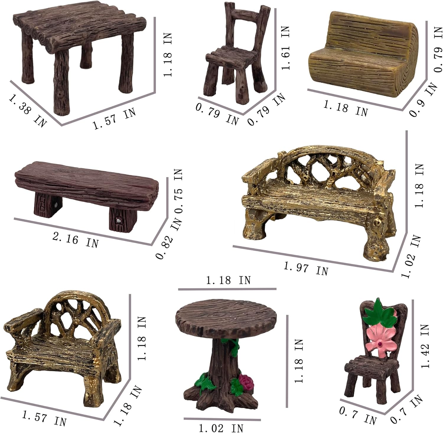 Fairy Garden Accessories Miniature Table and Chairs Set Micro Landscape Decoration DIY Craft Gift, Pack of 10