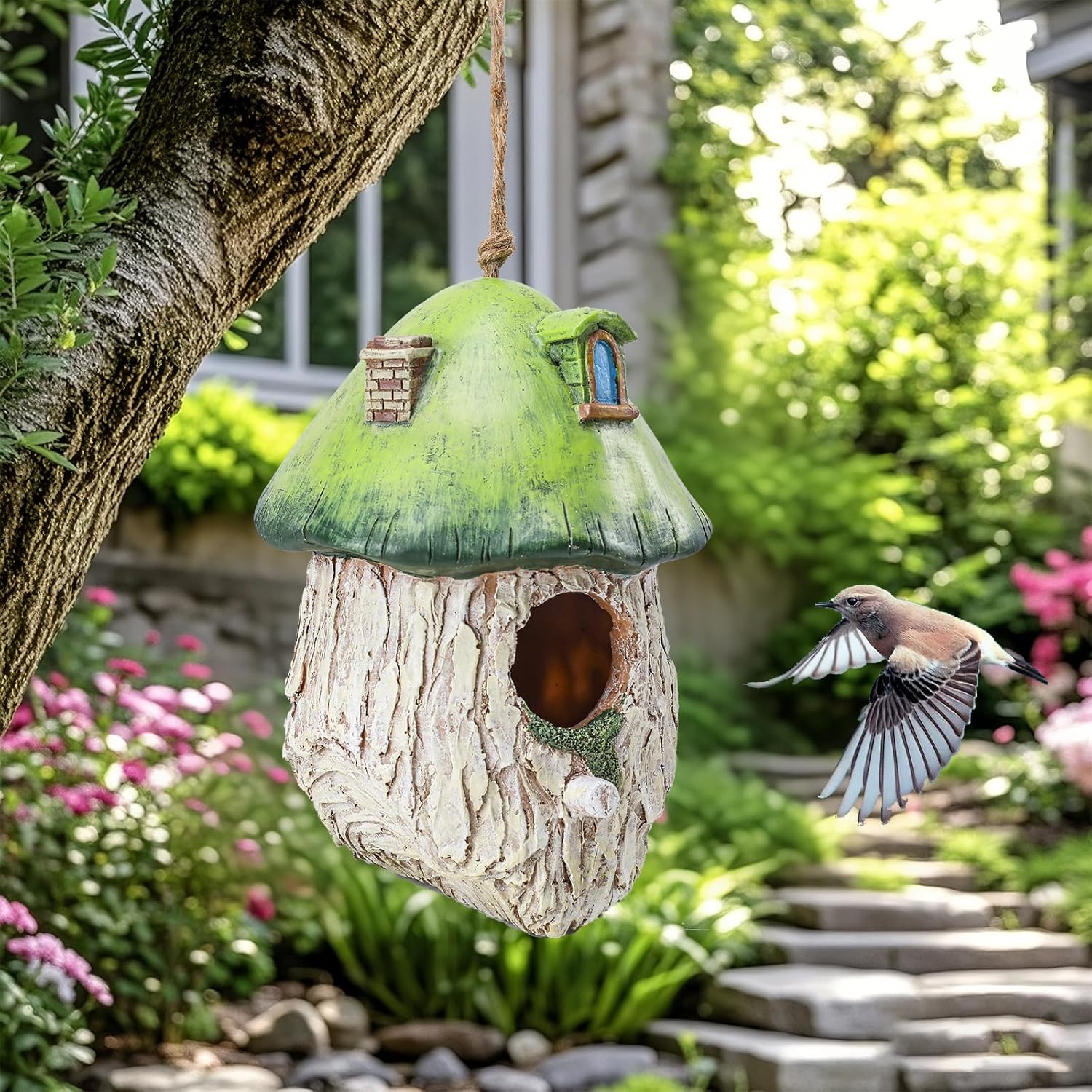 Yinns Bird House for Outside, Birdhouses for Outdoors Nesting, Decorative Resin Bird Houses for Yard Garden Decor, Water Proof