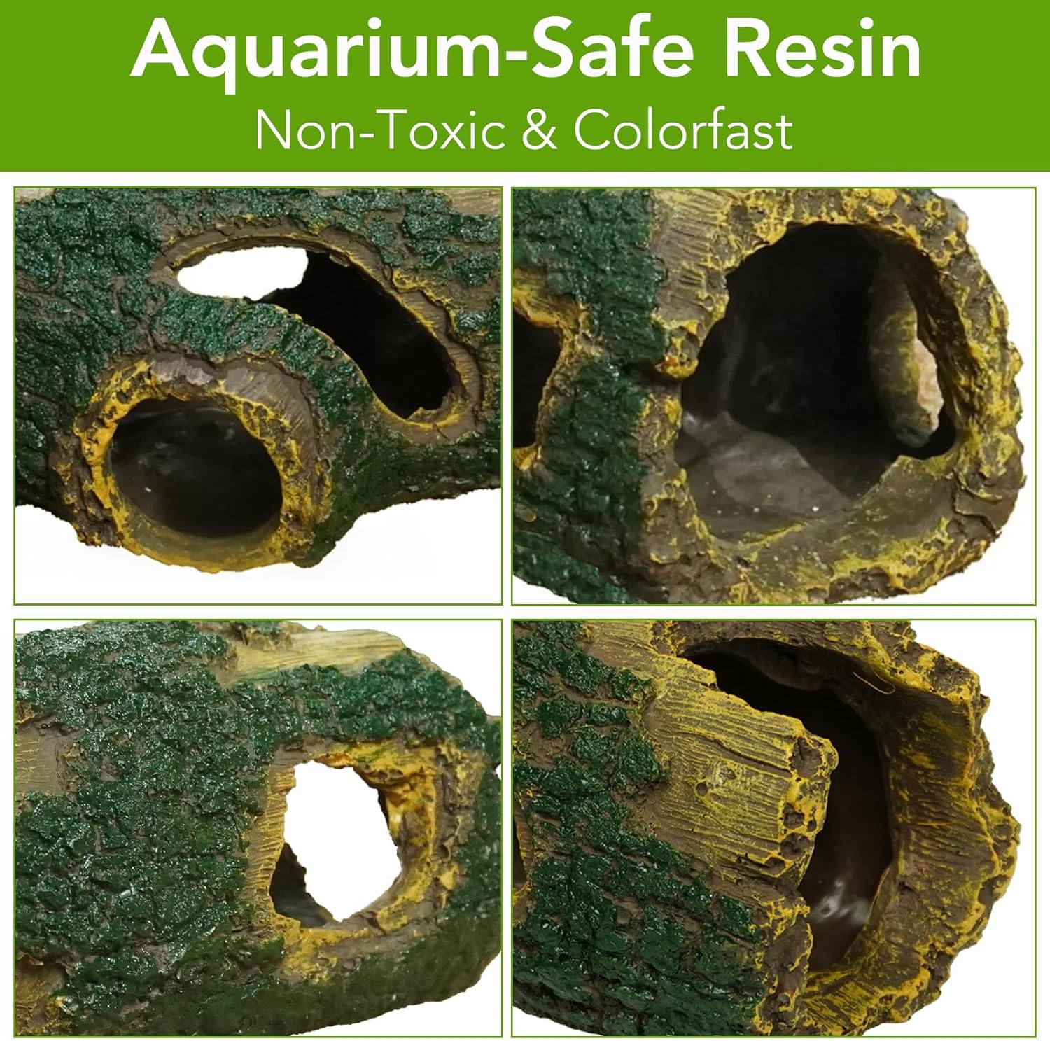 Resin Hollow Tree Trunk Aquarium Cave - Betta Fish Hideout & Shrimp Shelter for Fish Tanks, Terrariums (5.5" x 3.7" x 2.6", No Assembly)