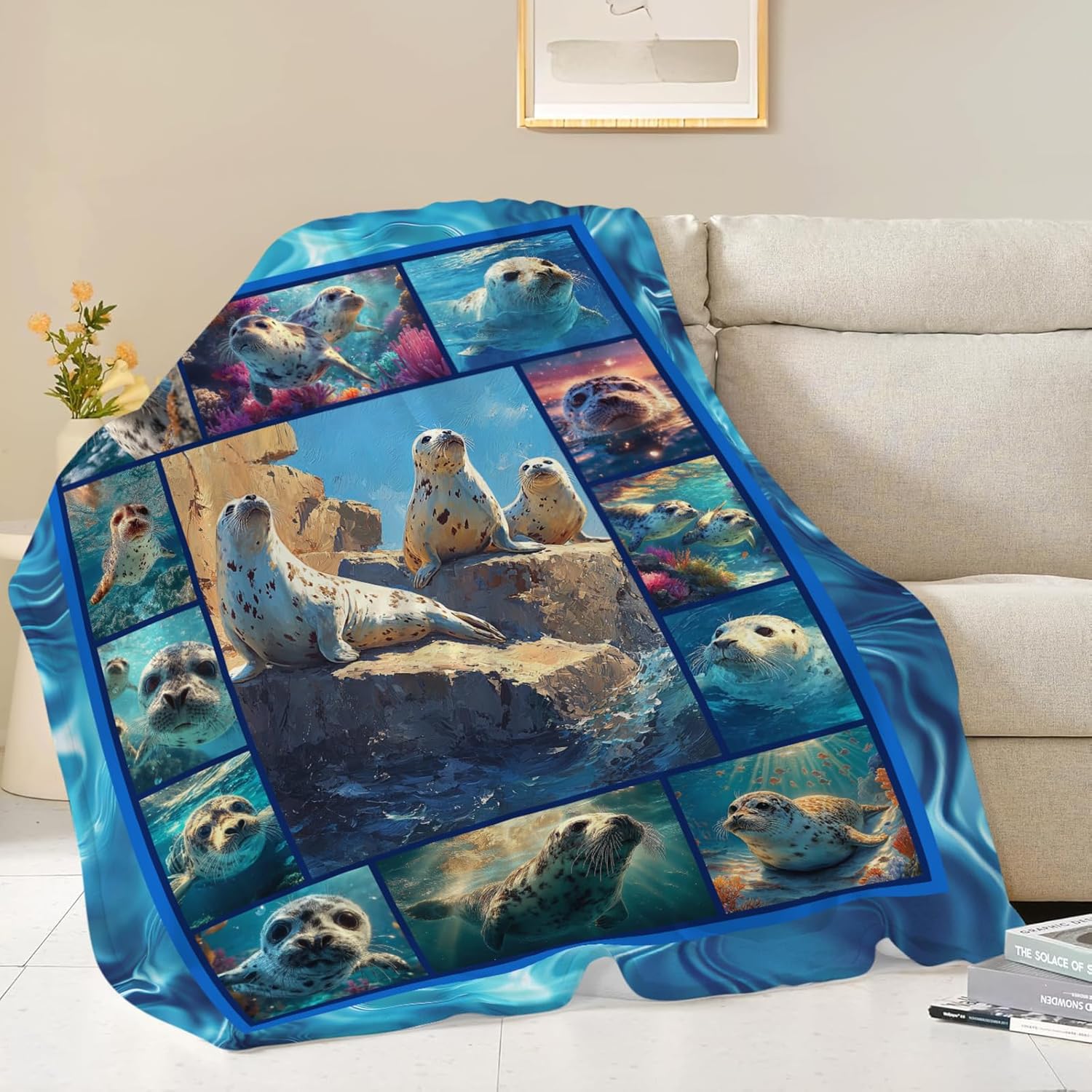 Seal Throw Blanket Ocean Seal Stuff Gifts for Kids Girls Boys Adults Women Men Soft Cozy Warm Plush Fluffy Fuzzy Fleece Blanket Decor 60''X80''