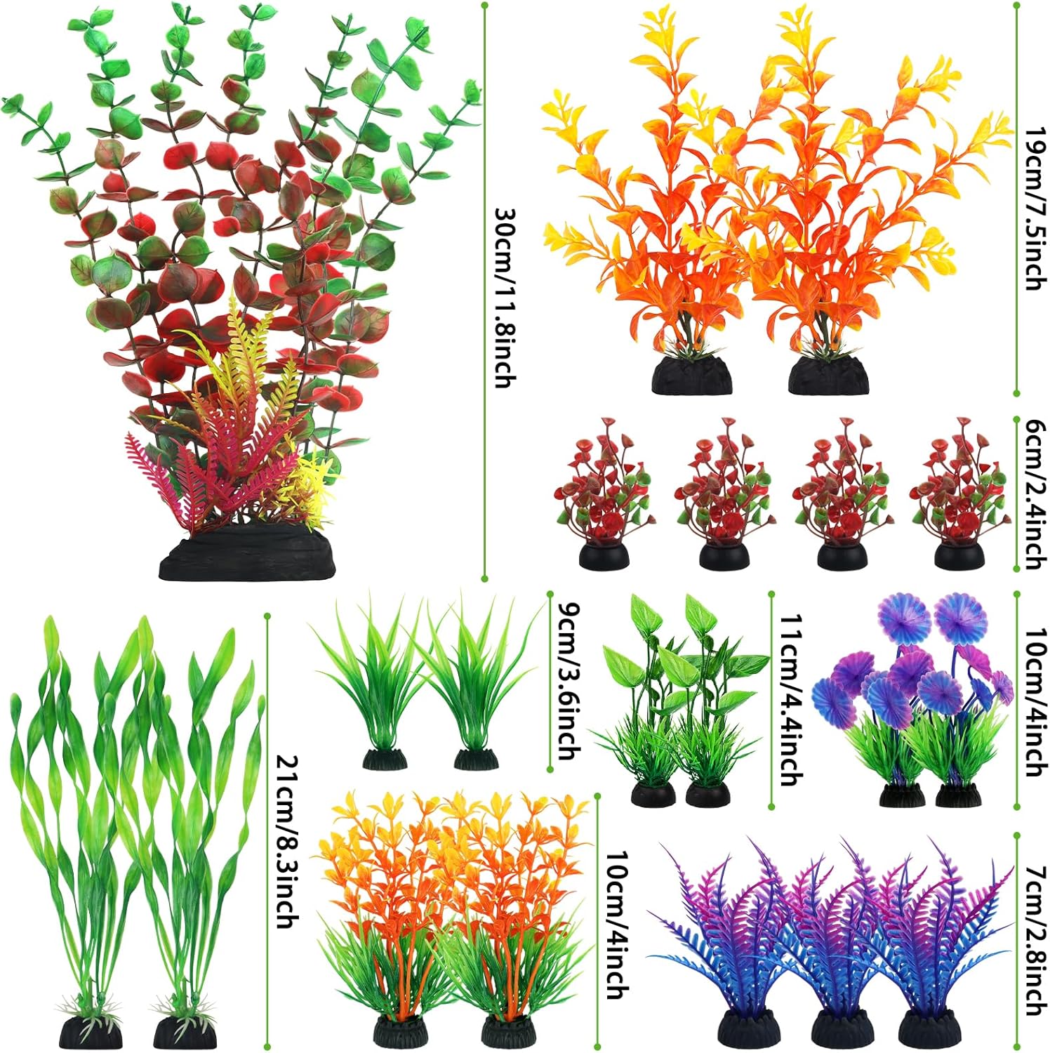 Fish Tank Decorations Plastic Plants Large, Aquarium Artificial Plants Decor Colorful Ornament Safe for All Fish - 20pcs