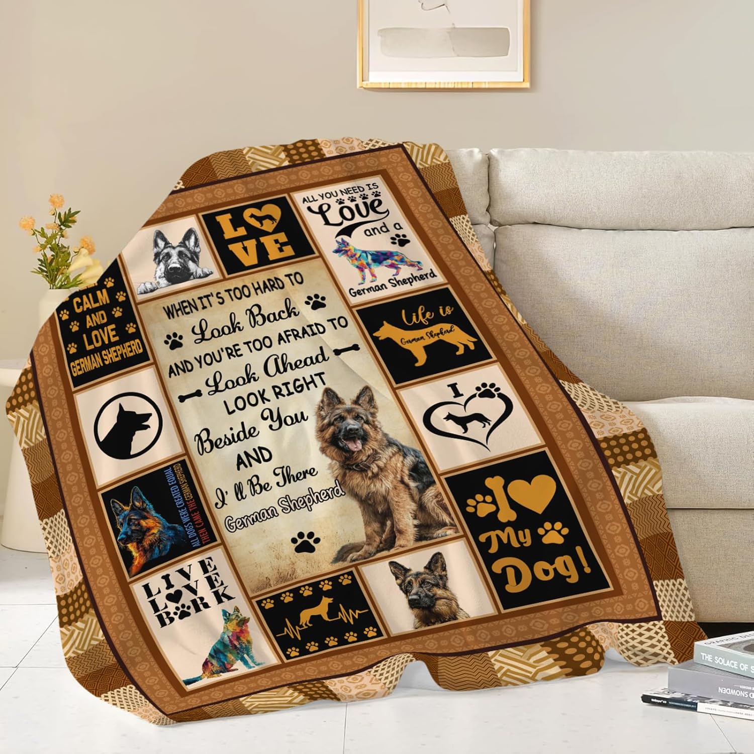 German Shepherd Throw Blanket German Shepherd Puppy Stuff Gifts for Dog Lover Kids Girls Boys Adults Women Men Soft Cozy Warm Plush Fluffy Fuzzy Fleece Blanket Decor 50''X60''