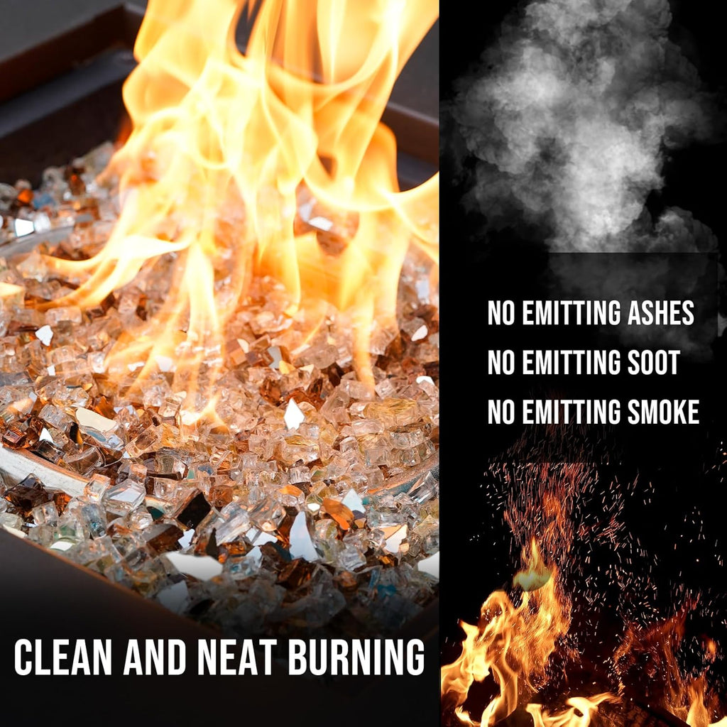 Skyflame 10-Pound Blended Fire Glass for Fire Pit Fireplace Landscaping - 1/4 Inch Reflective Tempered Fireglass Gold, Platinum, Copper