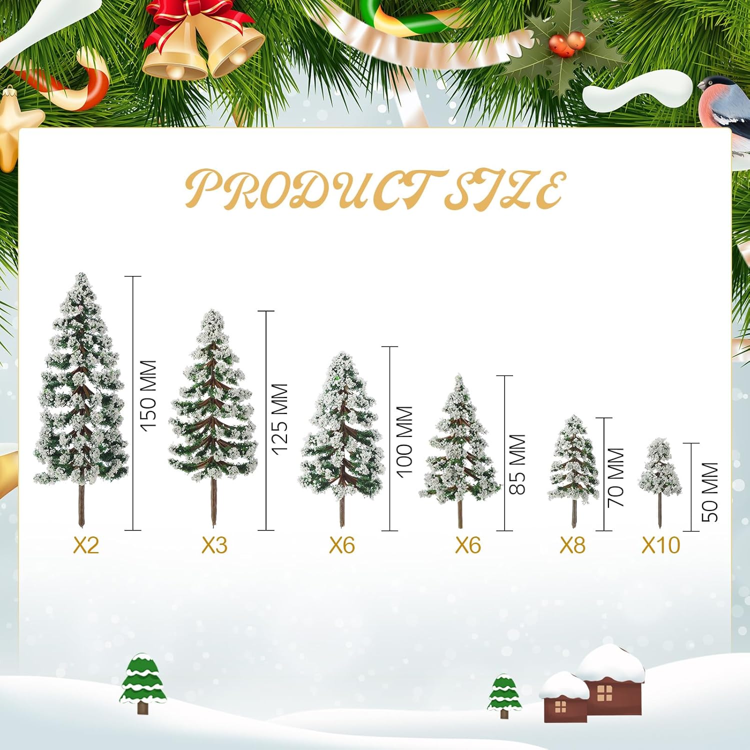 Skylety 35 Pieces Model Trees 1.2-6.3 Inch Mixed Miniature Trees Diorama Supplies Fake Plants Train Scenery Landscape Christmas Village Architecture DIY Crafts(Dark Green,Snowy Cedar)
