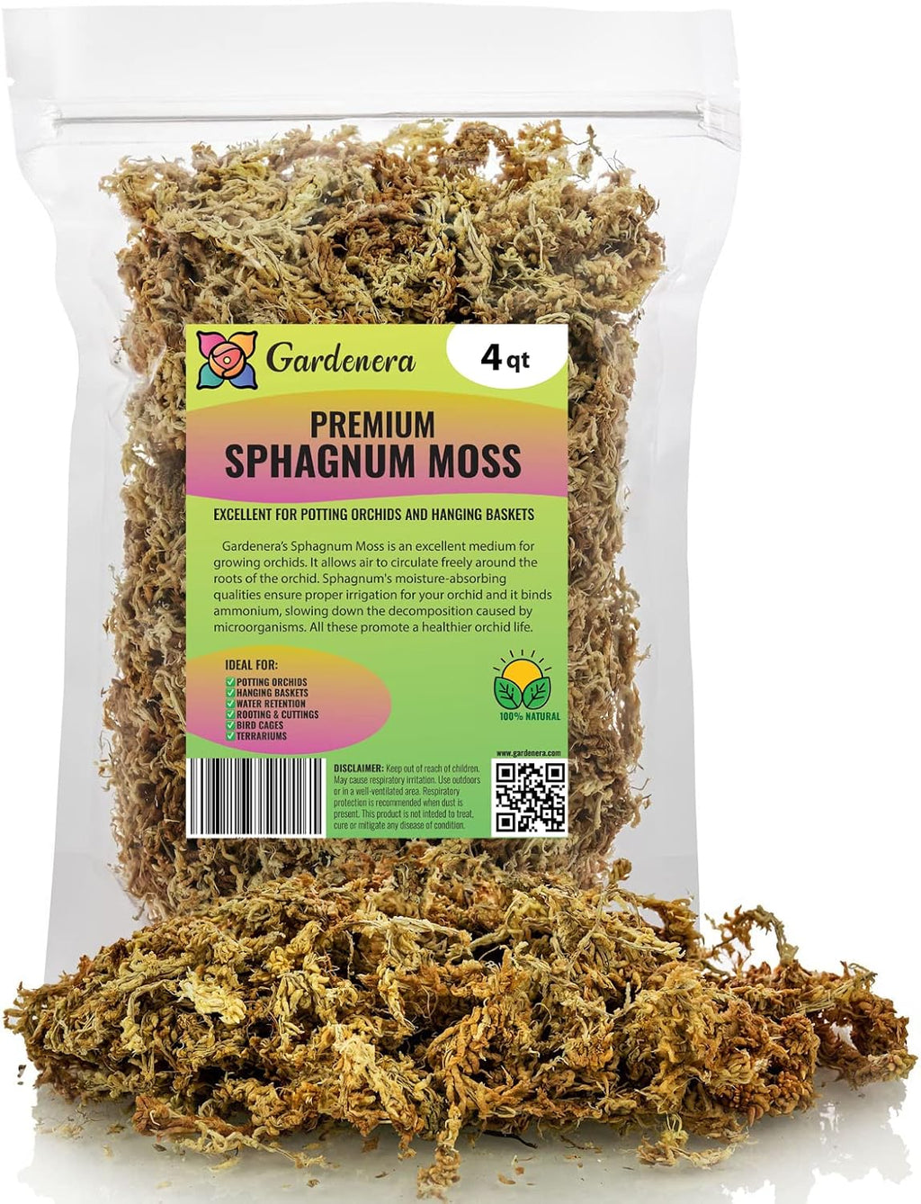Premium New Zealand Sphagnum Moss by Gardenera - Organic Hand Mixed Long Fibered Sphagnum Moss Orchid - 4 Quart