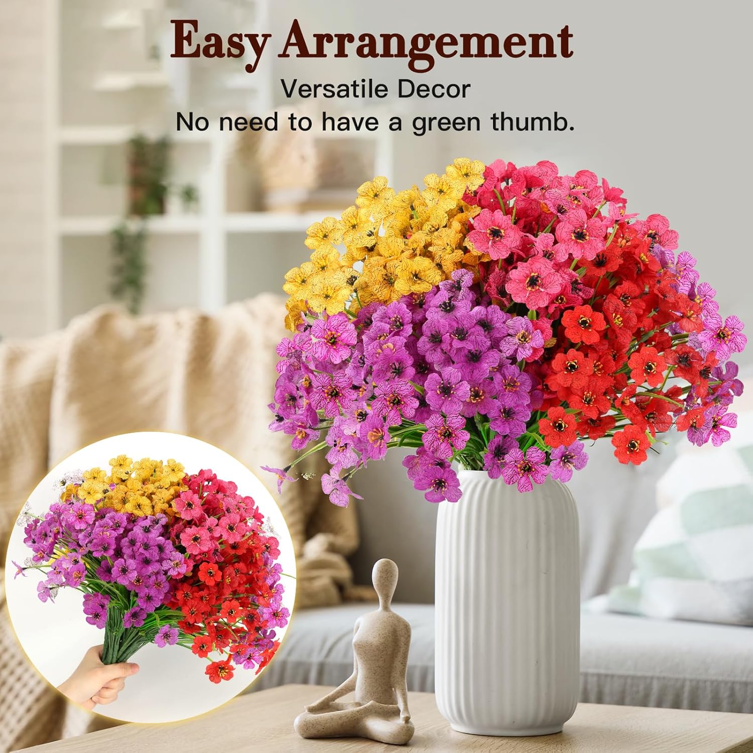 20 Bundles Artificial Flowers for Outdoors Decorations, Fake Flowers Faux Plants Silk Colorful Daisy Flowers Realistic UV Resistant for Garden Patio Porch Box Home Decor